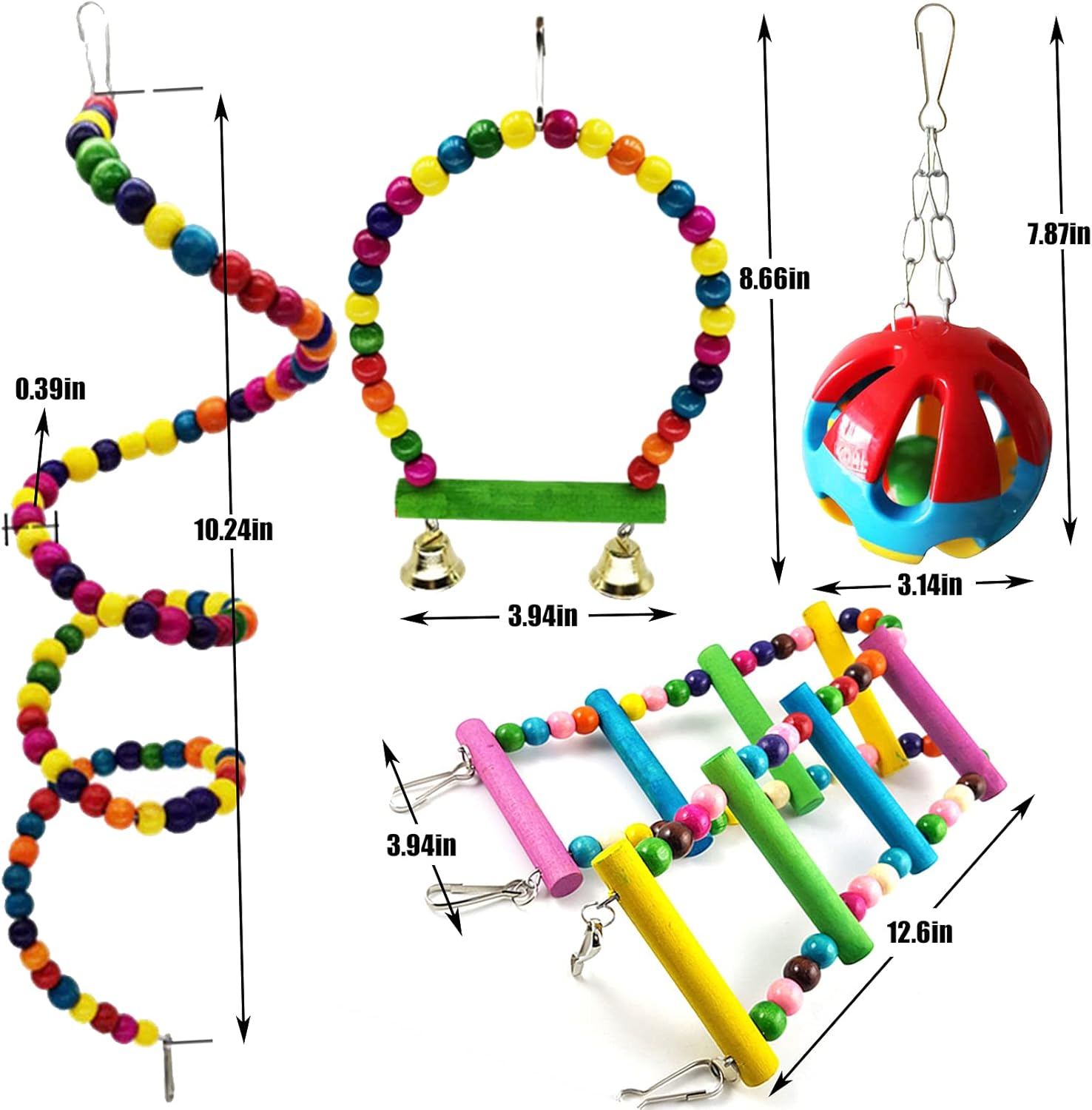 Hamiledyi Bird Parrot Swing Chewing Toy Set 15PCS Wooden Hanging Bell with Hammock Climbing Ladders Colorful Pet Birds Cage Toys for Small Parakeet Cockatiel Finches Conures Budgie Macaws Love Birds - Happypetzone.online - Image 7