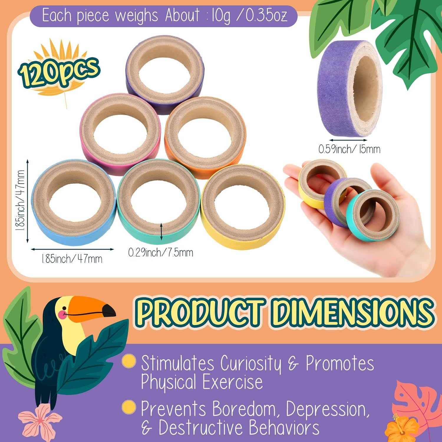 Skyygemm 120 Pcs Bagels Bird Toys Bulk for Parrots Cardboard Core Bird Toy Chewing Shredding Foraging Play Foot for Medium and Large Parrot Mini Macaws African Grey Cockatoos - Happypetzone.online - Image 2