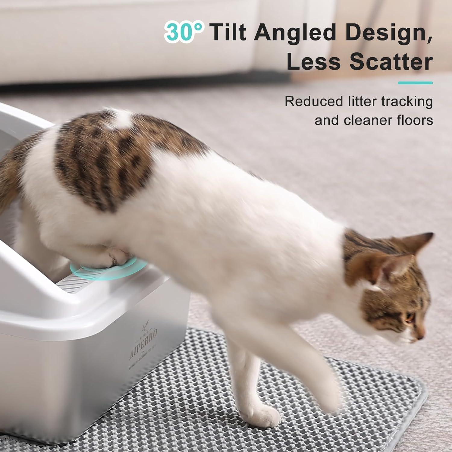 Stainless Steel Litter Box | XL Enclosed Cat Litter Boxes with Lid for Big Cats | High Sided, Anti-Urine Leakage | Non-Stick Bottom & Includes Litter Mat & Metal Scoop - Happypetzone.online - Image 3