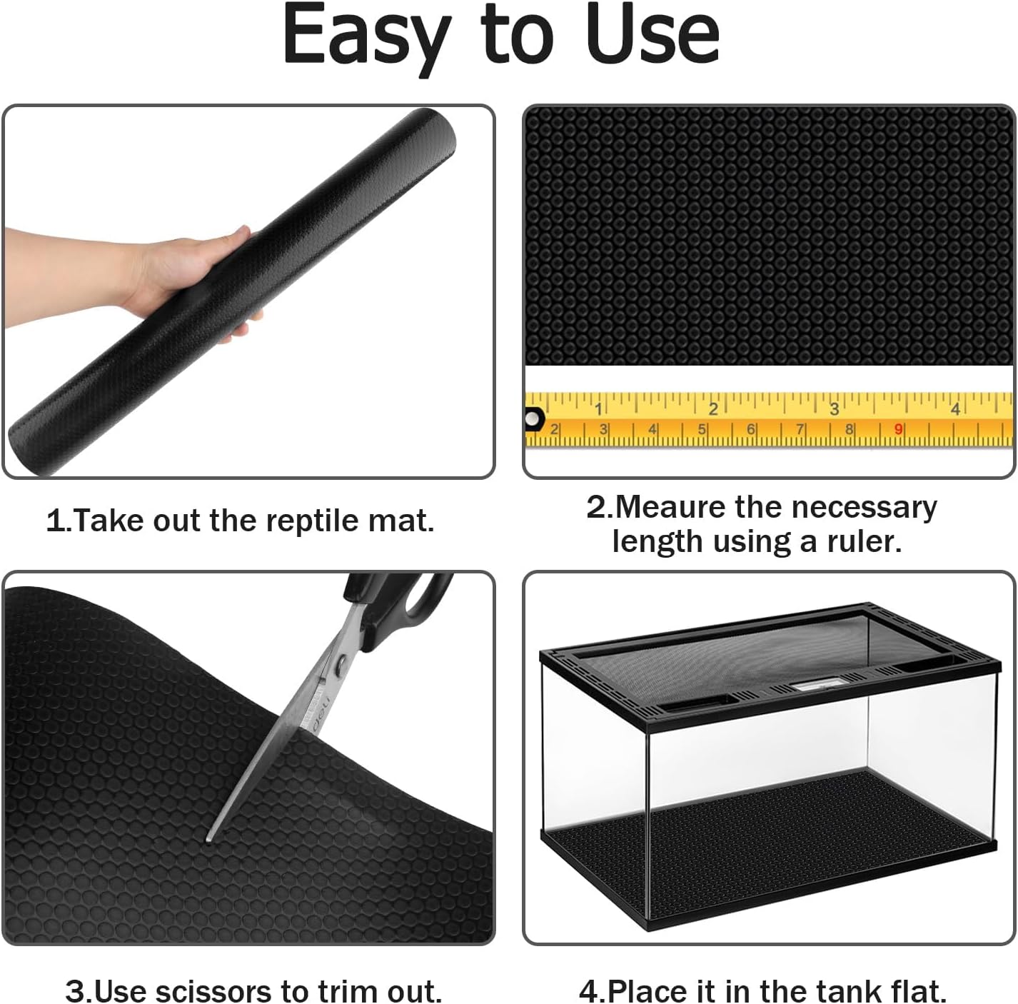 120 Gallon Reptile Terrarium Mat Liner, 96" X 24" Bearded Dragon Tank Accessories, Bearded Dragon Substrate flooring for 4x2x2 Reptile Enclosure, Reptile Bedding Carpet for Gecko,Lizard, Black - Happypetzone.online - Image 7