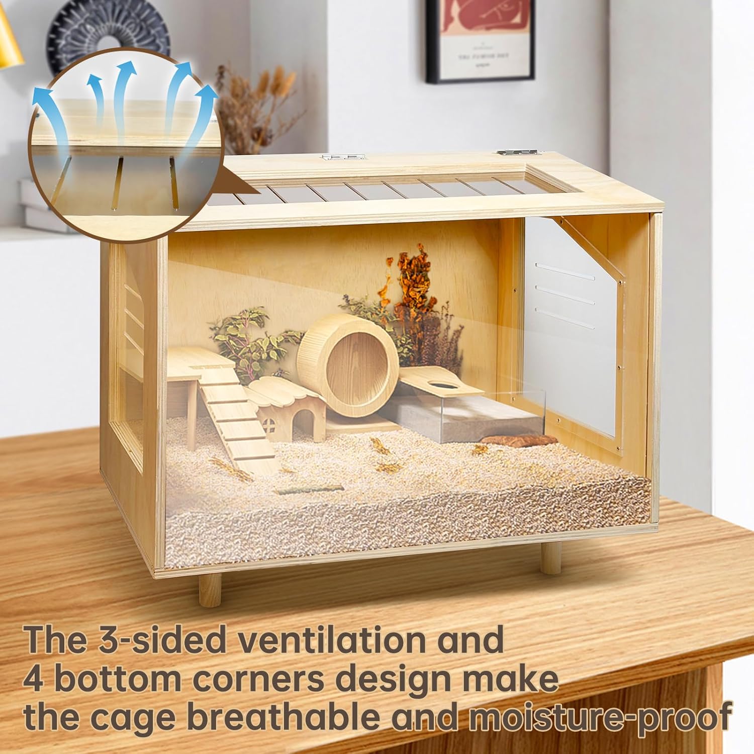 Wooden Hamster Cage - 24 inch Guinea Pig Cage Clear Small Animal cage with Open top Hamster Habitat Wooden Frame with Acrylic Panel - Happypetzone.online - Image 3