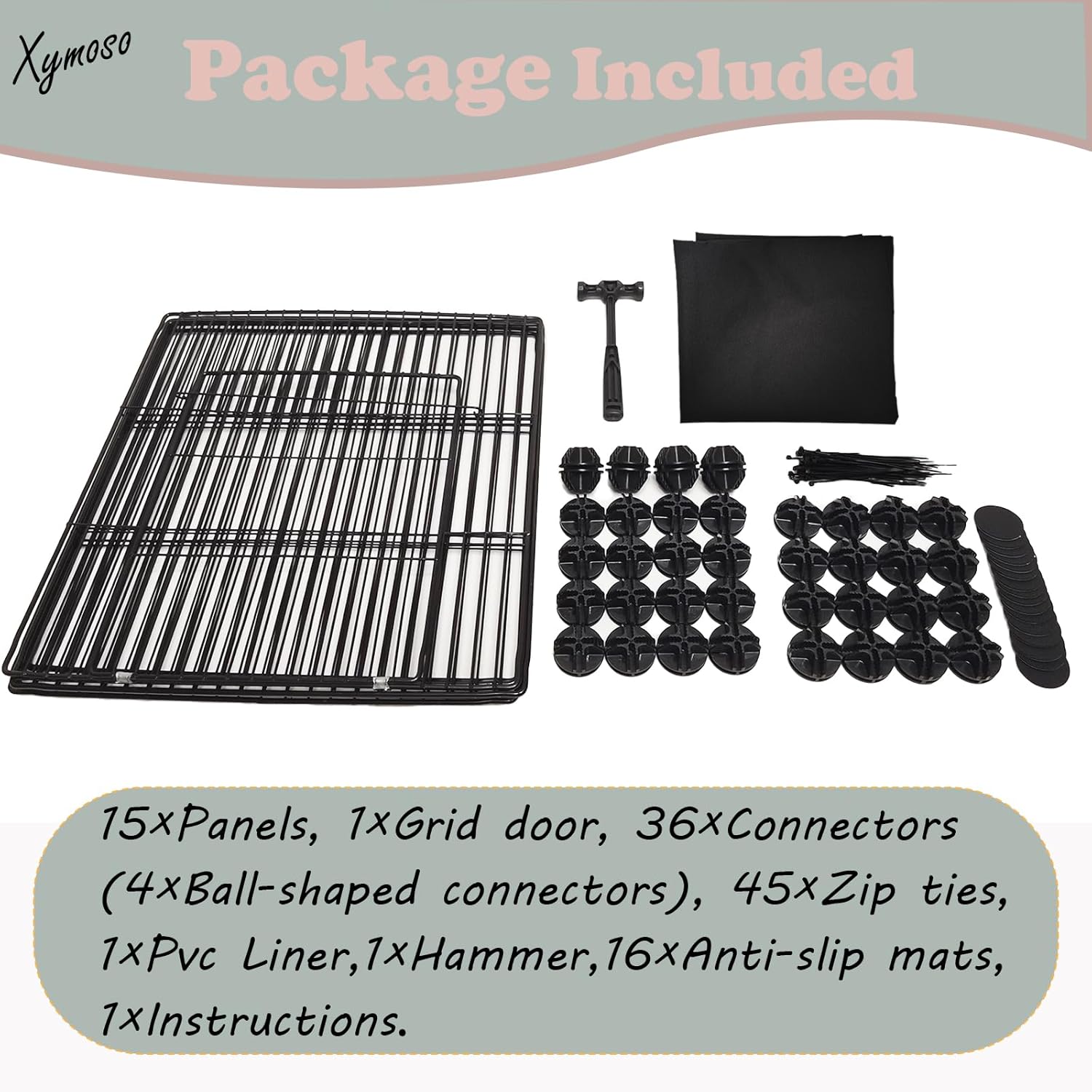 Xymoso DIY Guinea Pig Cages with Waterproof Canvas Bottom,16 Panels Small Animal Cage Pet Playpen with Door for Bunny Turtle Hedgehog,Indoor Metal Wire Yard Fence Outdoor - Happypetzone.online - Image 5