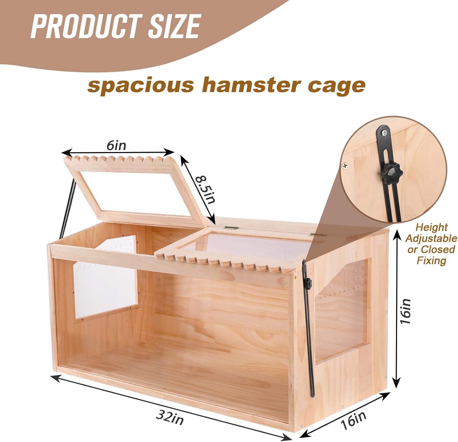 Wooden Hamster Cage,32"x16"Large Hamster Cage,2 Washable Liners & 2 Adjustable Ventilation Window. Small Animal Cage for Dwarf Syrian Hamsters Degus Mice & Other Small Pets. - Happypetzone.online - Image 3