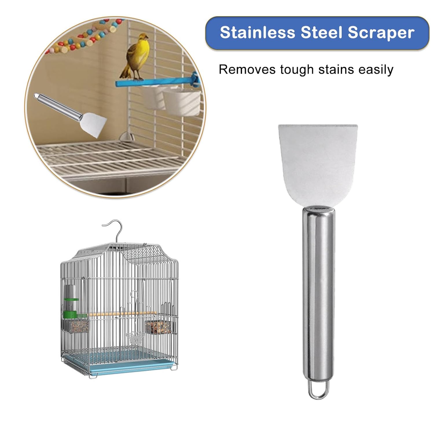 6 PCS Bird Cage Cleaning Kit Stainless Steel Scraper Fork Wire Brush Dustpan Set for Pet Cage - Happypetzone.online - Image 6