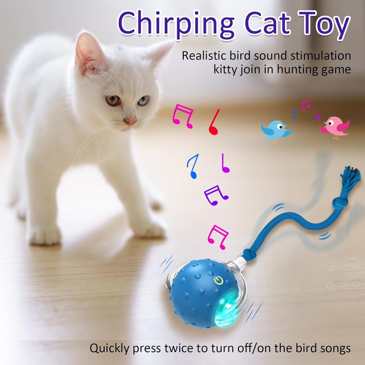 Giociv Interactive Cat Toys Ball for Indoor Cats Fast Rolling on Carpet, Chirping & Motion Activate Cat Toys (Blue) - Happypetzone.online - Image 5