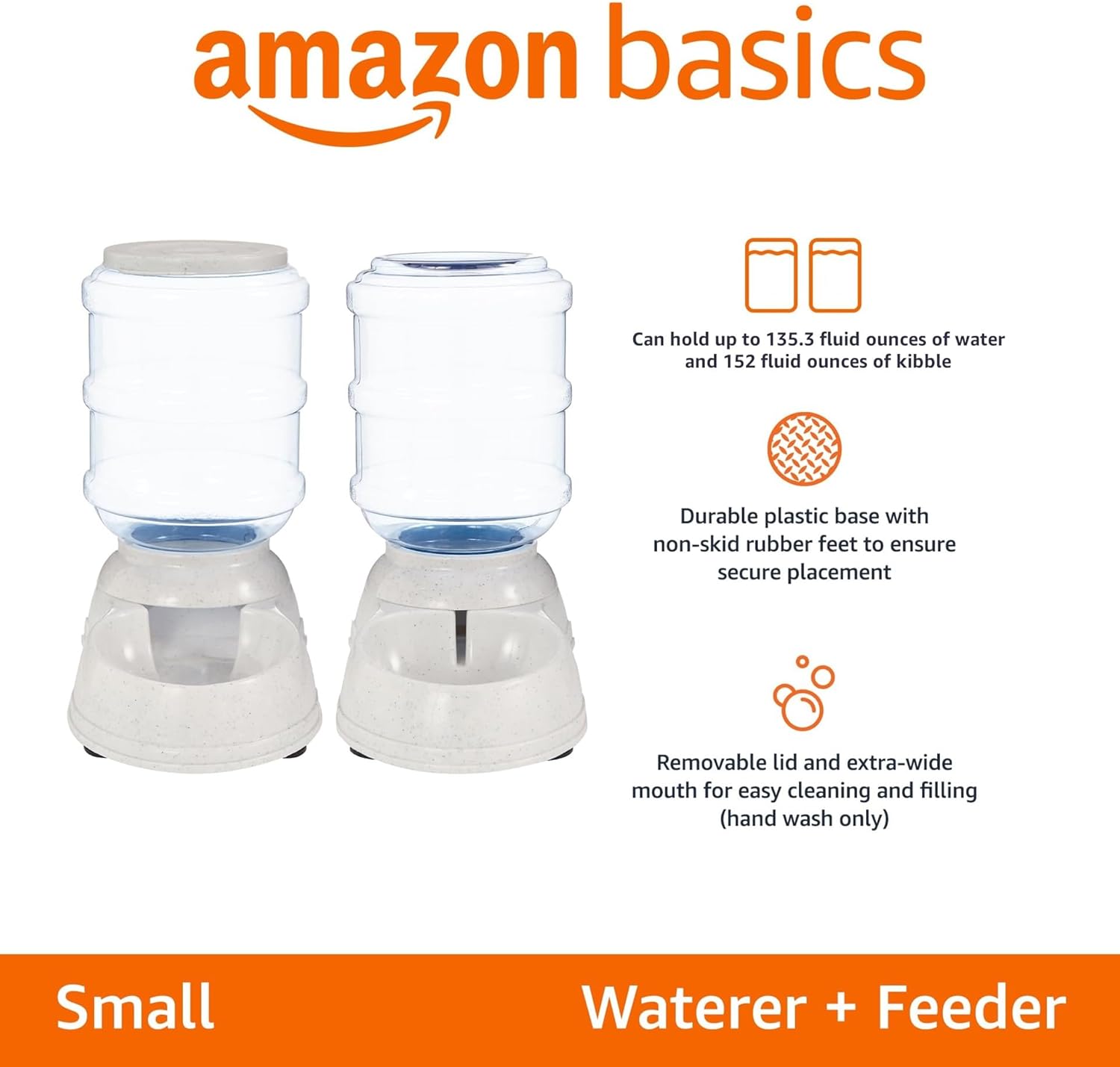Amazon Basics Automatic Pet Water Dispenser and Gravity Food Feeder Set for Cat and Dog, Easy to Clean, 6-Pound Food Capacity, 1-Gallon, Small, Gray, Pack of 2 - Happypetzone.online - Image 2