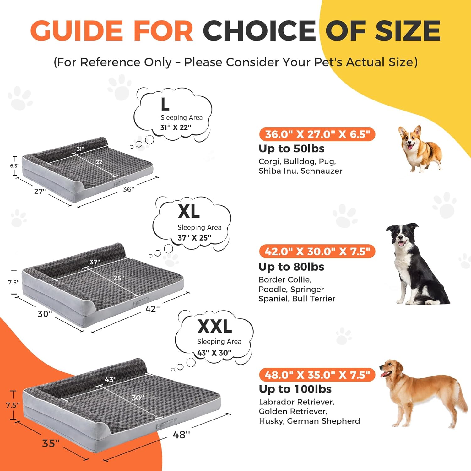 Dog Beds Large Sized Dogs, XL Orthopedic Dog Beds for Large Dogs 42"x30"x7.5", Waterproof Pet Bed with Washable Cover, L-Shaped Pet Couch with Portable Handle, Grey - Happypetzone.online - Image 4