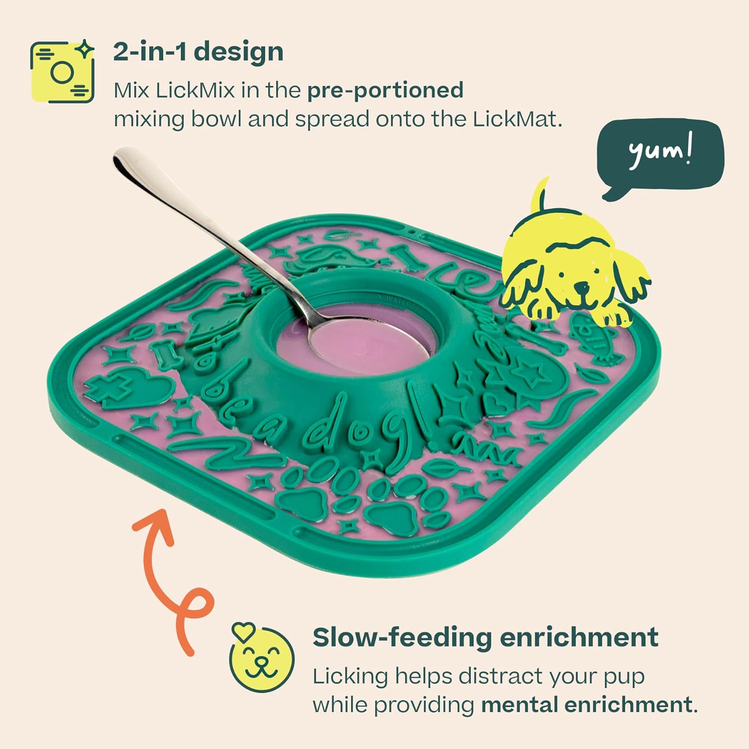 WOOF LickMat - Easy-to-Clean Lick Mat for Dogs - Slow Feeder Mat with Non-Slip Design - BPA-Free Silicone Lick Mat - Interactive Dog Toys - Green - Happypetzone.online - Image 3