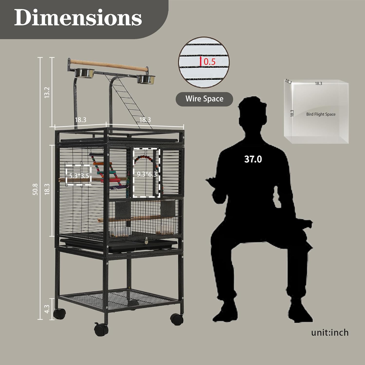 51" Small Bird Cage with Stand,Parakeet Cage, Parrot cage with Parakeet Toys, Bird Cage Accessories for Lovebirds Cockatiel Conure Finch Canary Budgie - Happypetzone.online - Image 2