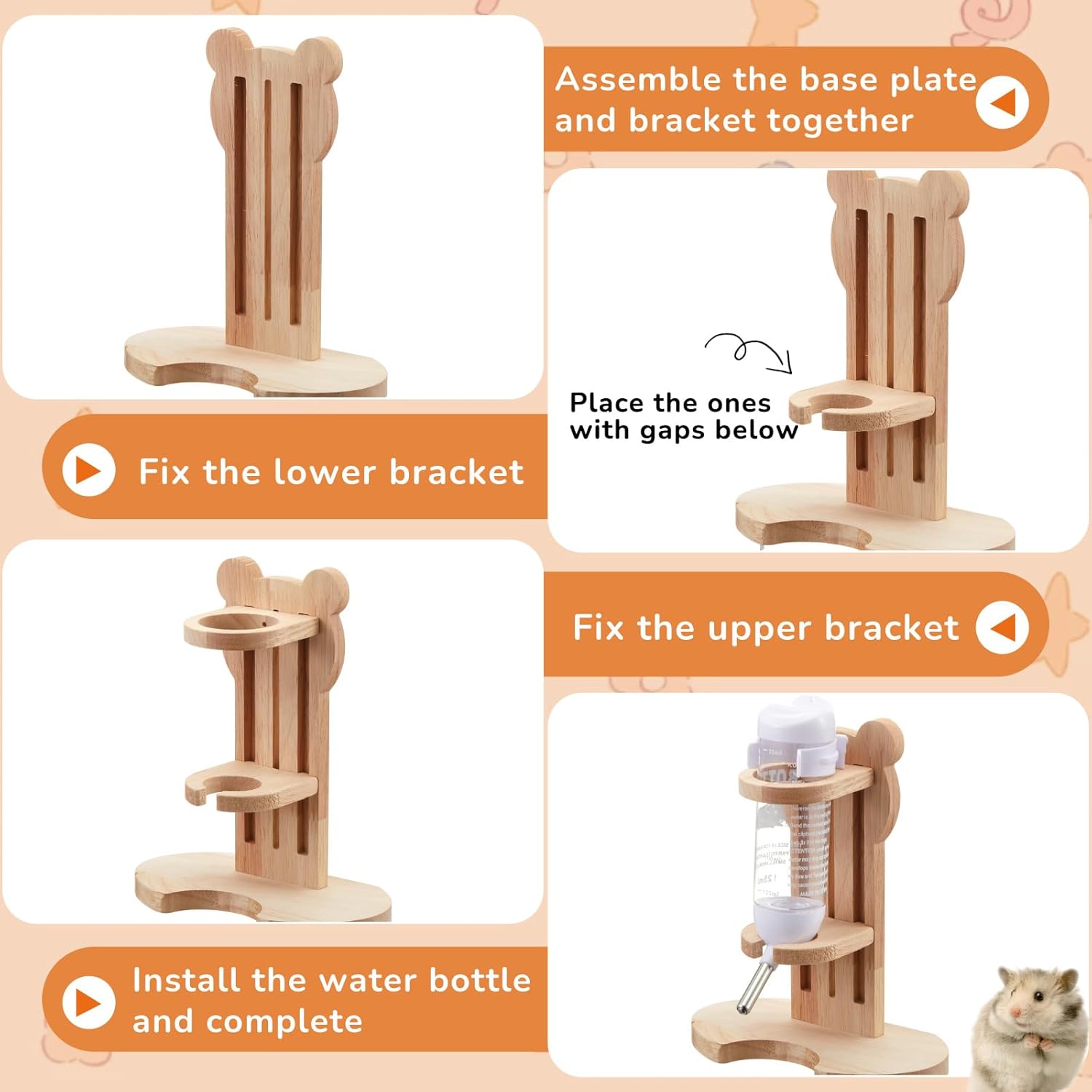 18 Pcs Hamster Toys Set, 10 Kinds Small Animal Chewing Toys, Maze Wood House, Silent Exercise Running Wheels and Water Bottle Set for Hamster Habitat Rat Cage Accessories(Mixed Play Style) - Happypetzone.online - Image 4