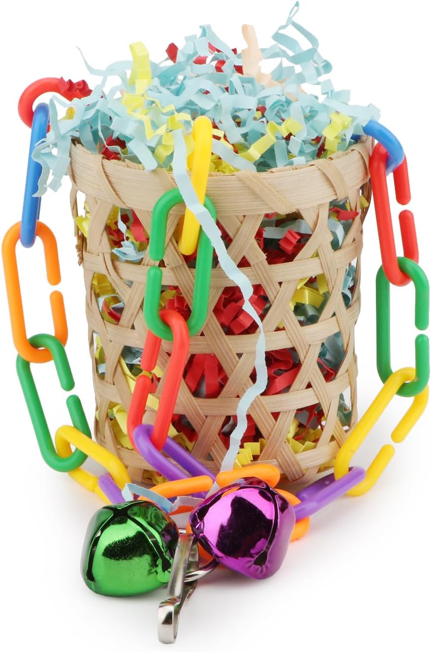 Wontee Bird Toys Colorful Shredding Crinkles Foraging Toys Natural Sola Ball for Parrots Cockatiels Conures Parakeets Budgies Senegal (Bamboo Basket (1 Pack)) - Happypetzone.online - Image 7