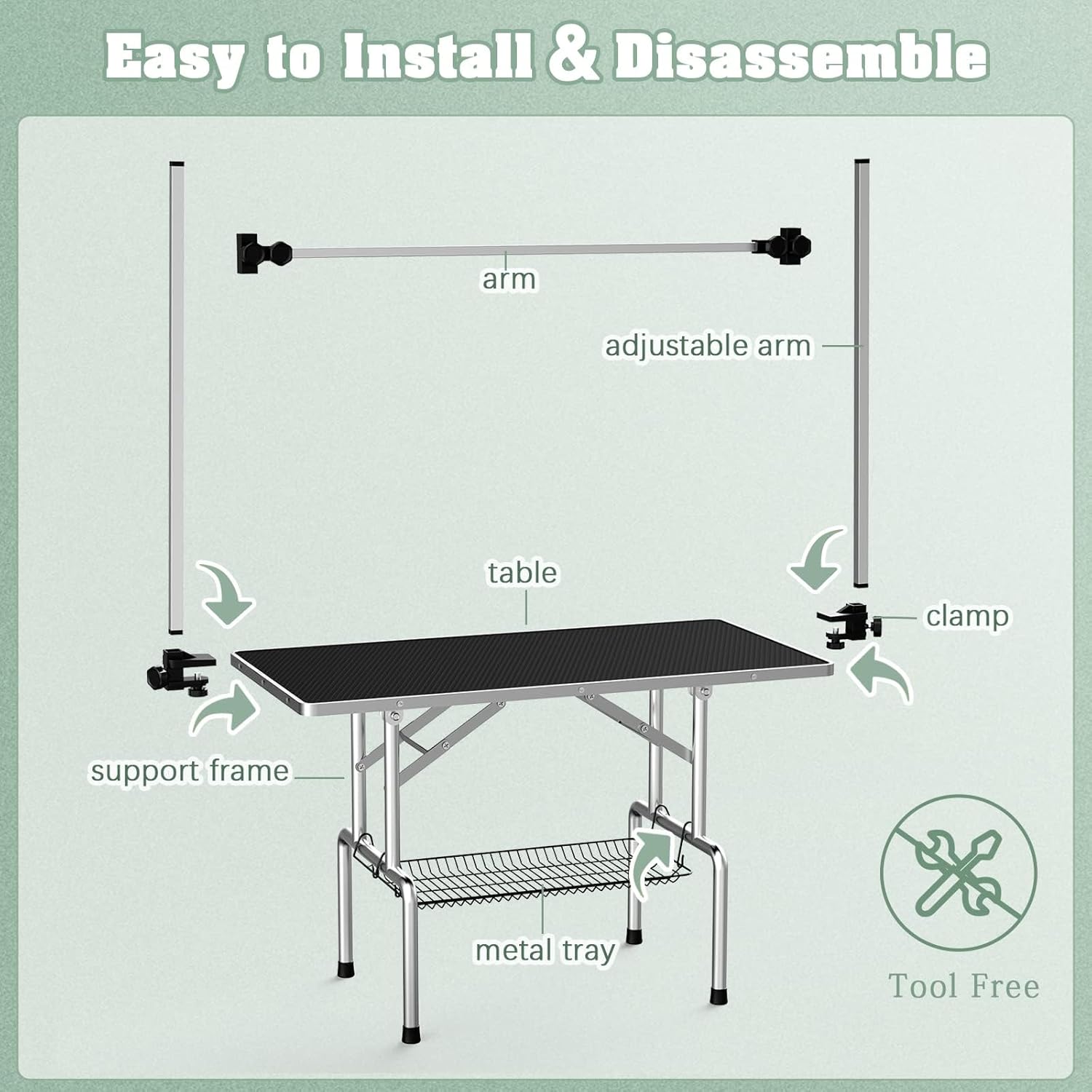 Dog Grooming Table, Adjustable Large Pet Drying Desktop, Foldable Bathing Desk with Arms, Noose, Mesh Tray, Maximum Capacity Up to 330Lb, 42in, Black - Happypetzone.online - Image 6