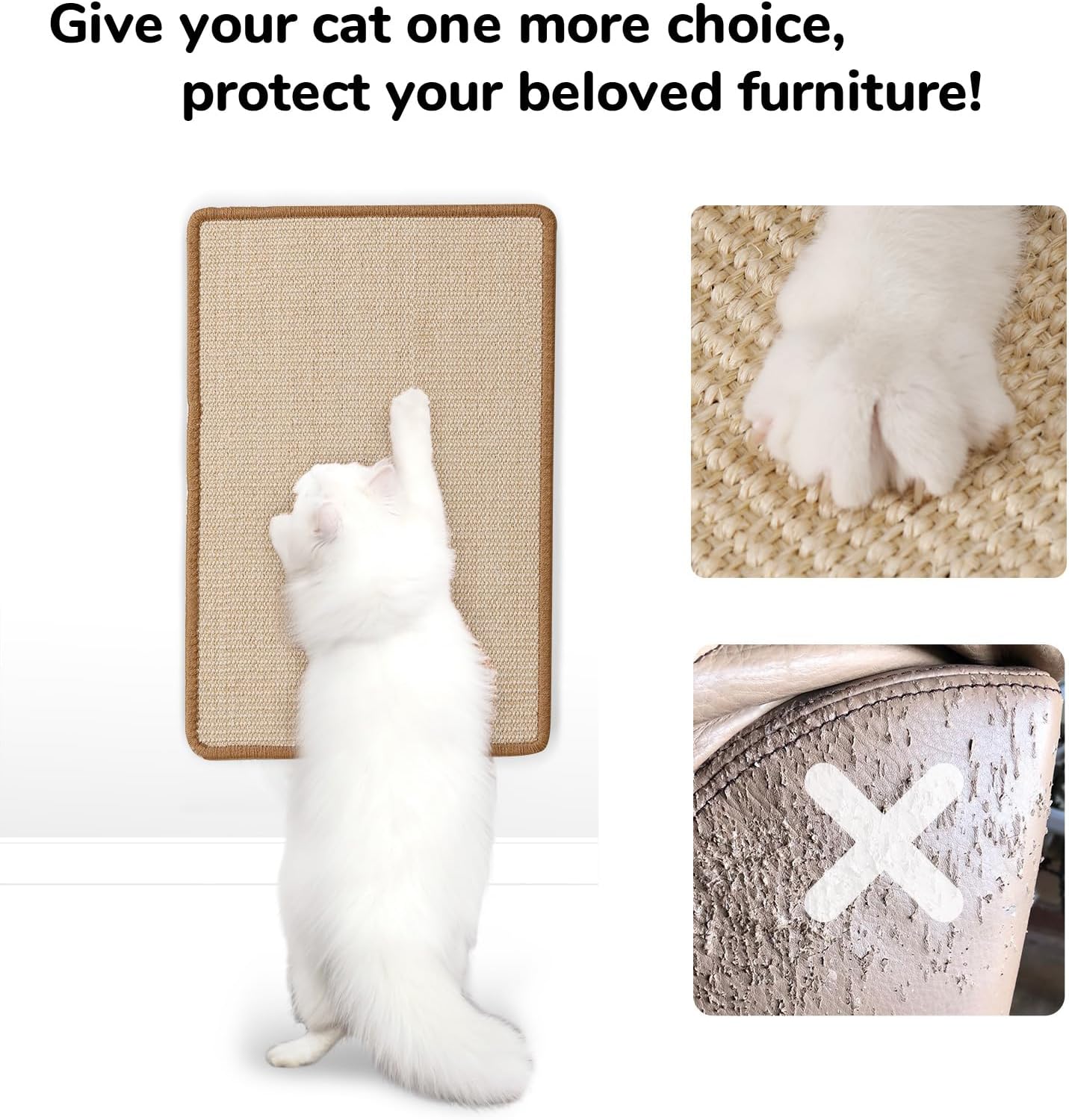 FUKUMARU Cat Scratcher Mat, 23.6 X 15.7 Inch Natural Sisal Cat Scratch Mats, Horizontal Cat Floor Scratching Pad Rug with Sticky Tapes, Protect Sofa and Carpet - Happypetzone.online - Image 7