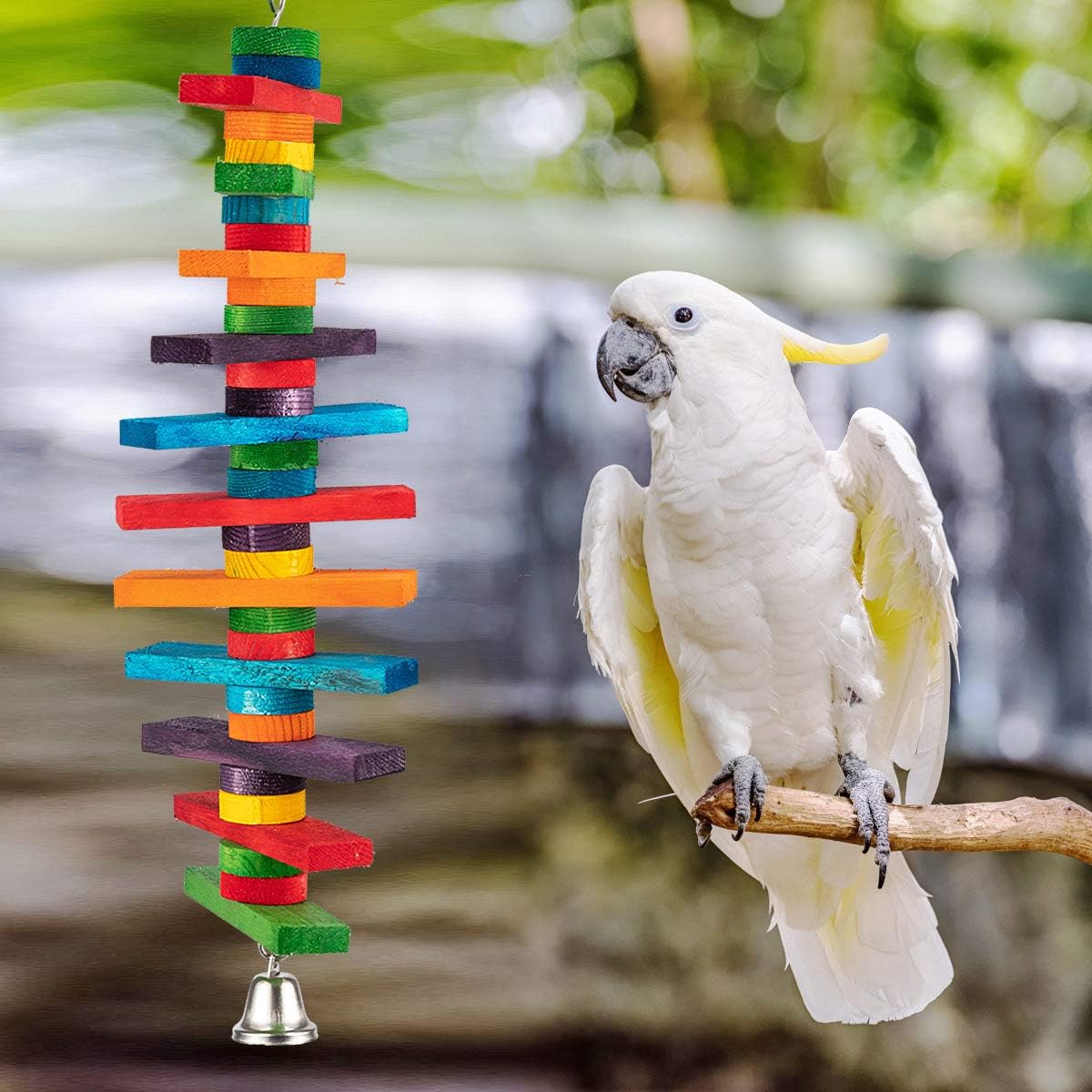 MEWTOGO 2Pcs Bird Toys - Parrot Toys with Multicolored Natural Wooden Blocks, Bird Chewing Sticks Toys for Conures Parakeets Cockatiels Lovebirds African Grey Macaws Amazon Parrots Gift - Happypetzone.online - Image 3
