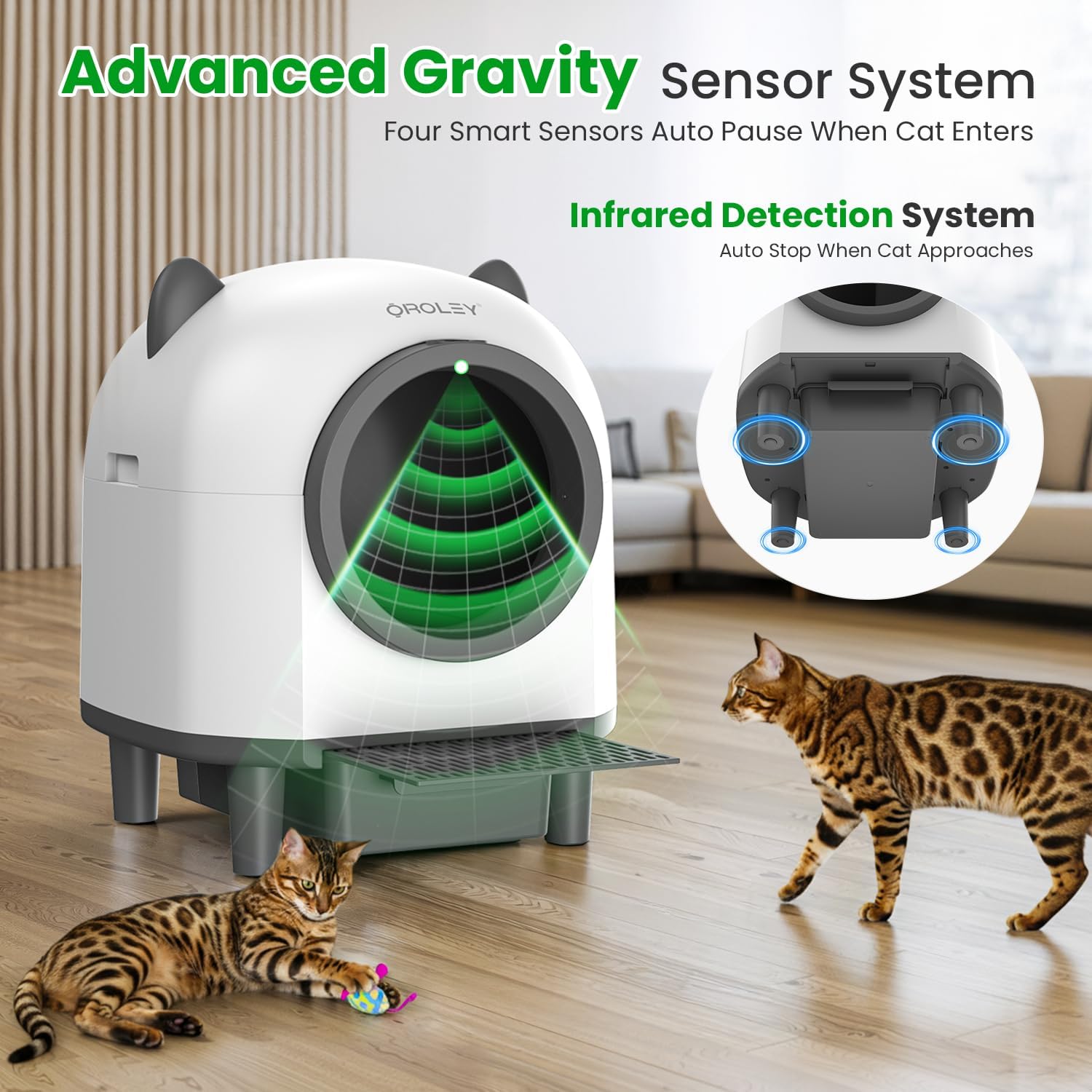 OROLEY Self Cleaning Litter Box, Automatic Litter Box,Odor Control Robot, Cat Ears Design,APP Real-Time Monitor, Cat Litter-Boxs for Multiple Cats,Infrared Safety Sensor, with 1 Trash Bag - Happypetzone.online - Image 3
