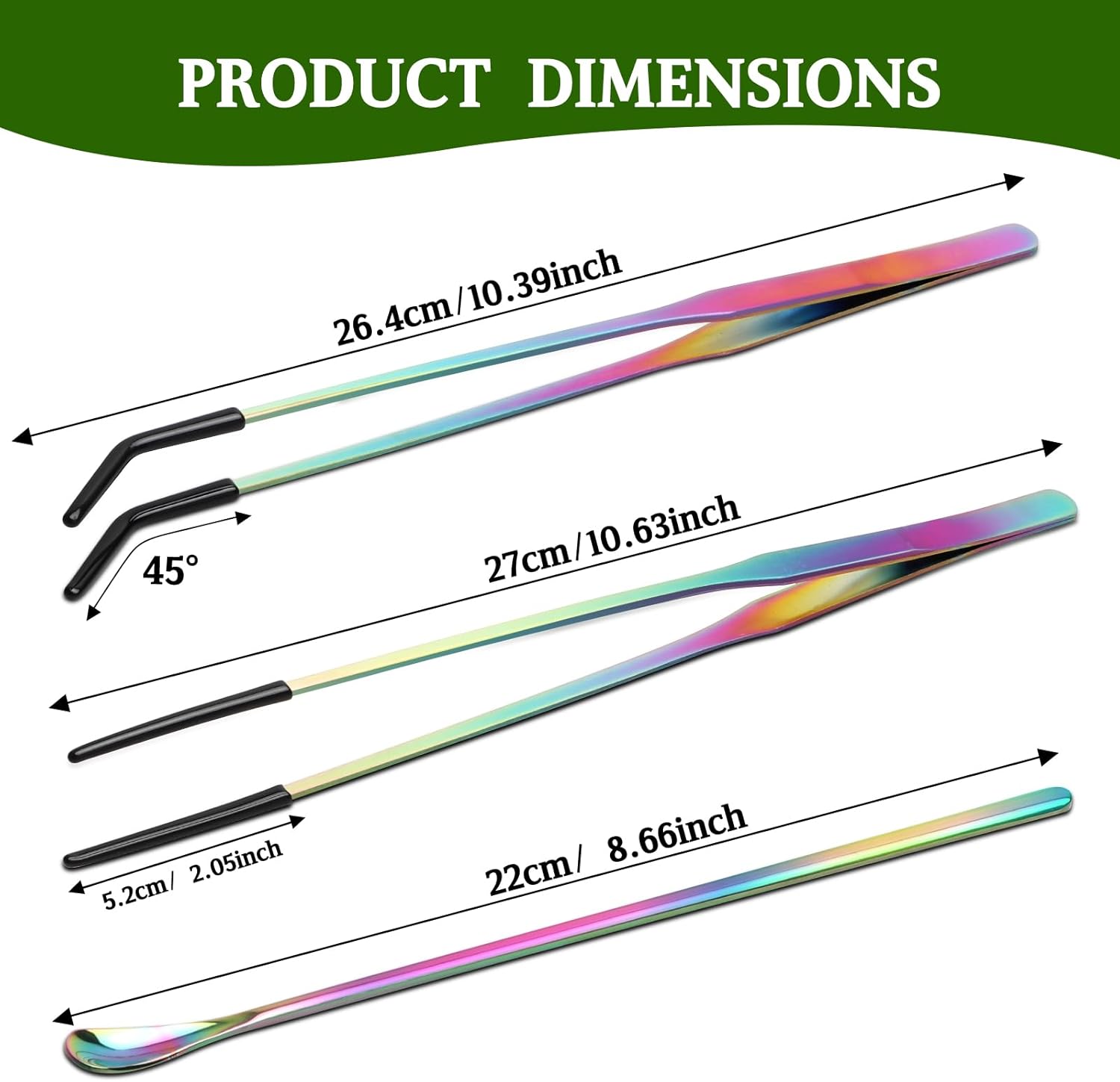 OLIISS Stainless Steel Reptile Feeding Tongs and Spoon Set - 10.6" Straight & Curved Tweezers for Aquariums & Crafts - Feeder Tools for Bearded Dragons & Lizards - Terrarium Tank Supplies - Happypetzone.online - Image 2