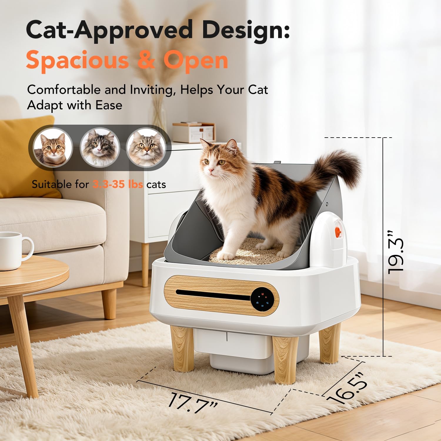 RPZ Automatic Cat Litter Box Self Cleaning, Robot Litter Box for Multiple Large Cats, Open Top Auto App Control Ultra-Quiet, Durable, Keep Home Freshness, Wood Grain - Happypetzone.online - Image 2