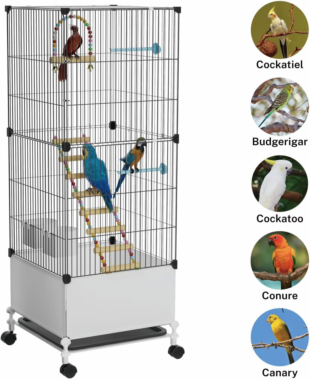 STILLCOVE Medium Flight Bird Cage, Black Parakeet Cages with Rolling Stand & Wheels, Wide Birdcage for Parrots Cockatiels Conure Budgie Canary Finch Lovebird - Happypetzone.online - Image 6