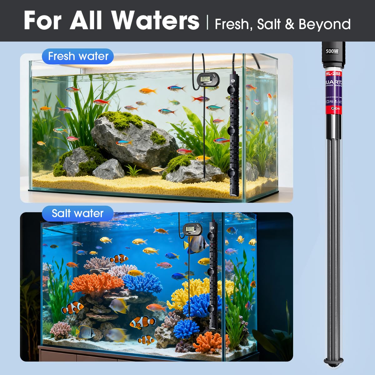 MQ Submersible Aquarium Heater Auto Thermostat, 500W Fish Tank Heater with LCD Digital Aquarium Thermometer, Shatter-Proof and Blast-Proof - Happypetzone.online - Image 7