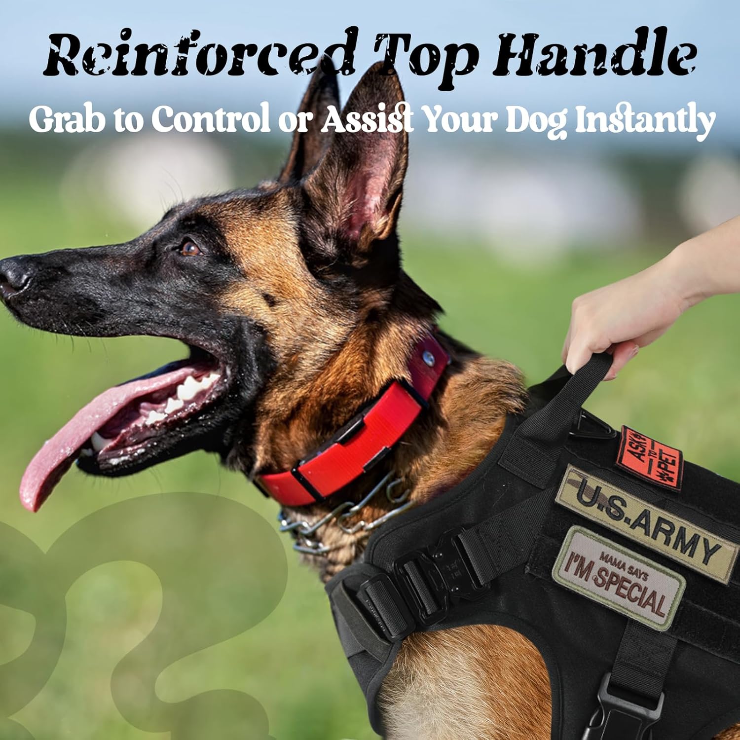 rabbitgoo Tactical Dog Harness for Large, Heavy Duty Pet Harness with Handle, No-Pull Service Vest Large Breed, Adjustable Military Dog Vest for Training Hunting Walking, Black, L - Happypetzone.online - Image 4