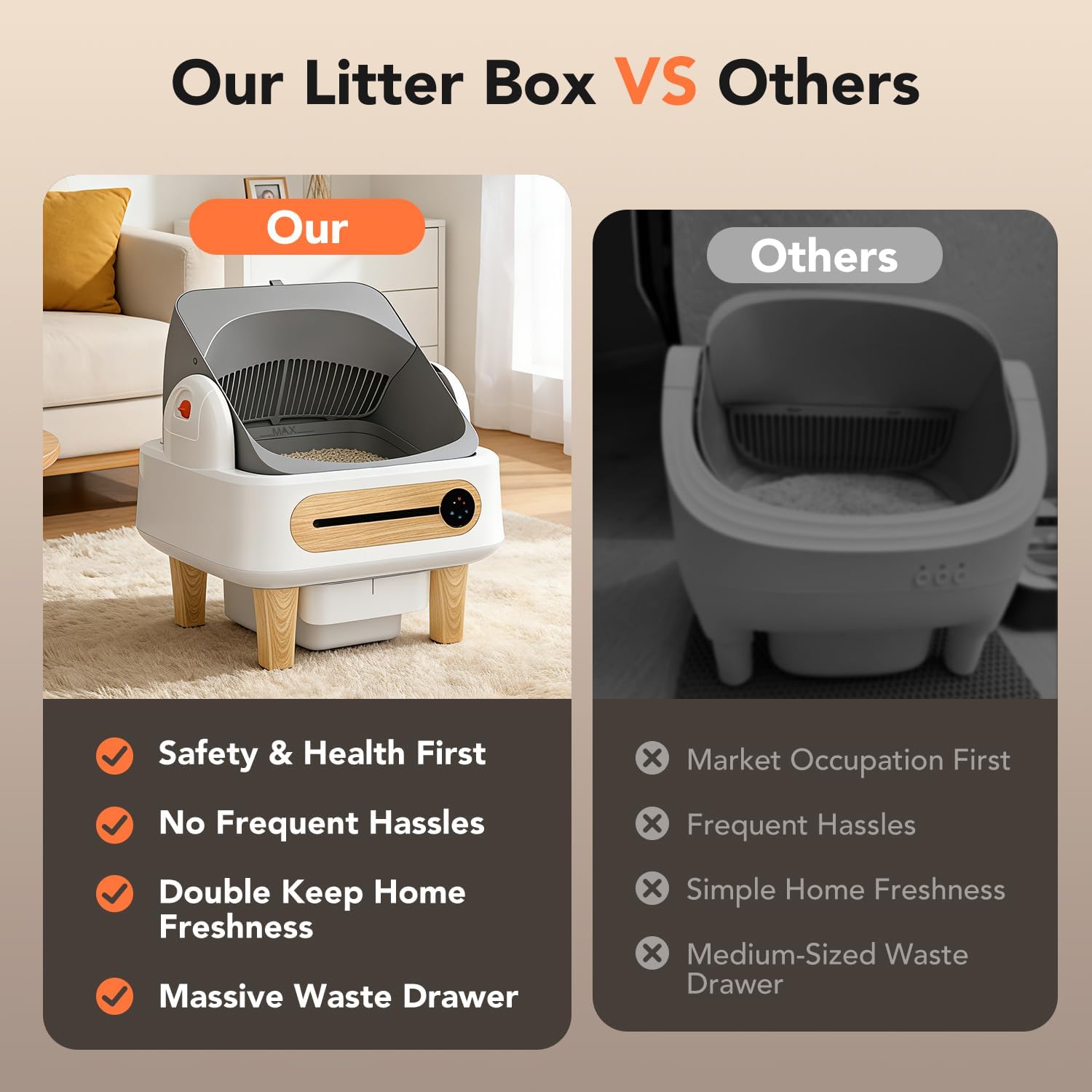 RPZ Automatic Cat Litter Box Self Cleaning, Robot Litter Box for Multiple Large Cats, Open Top Auto App Control Ultra-Quiet, Durable, Keep Home Freshness, Wood Grain - Happypetzone.online - Image 3