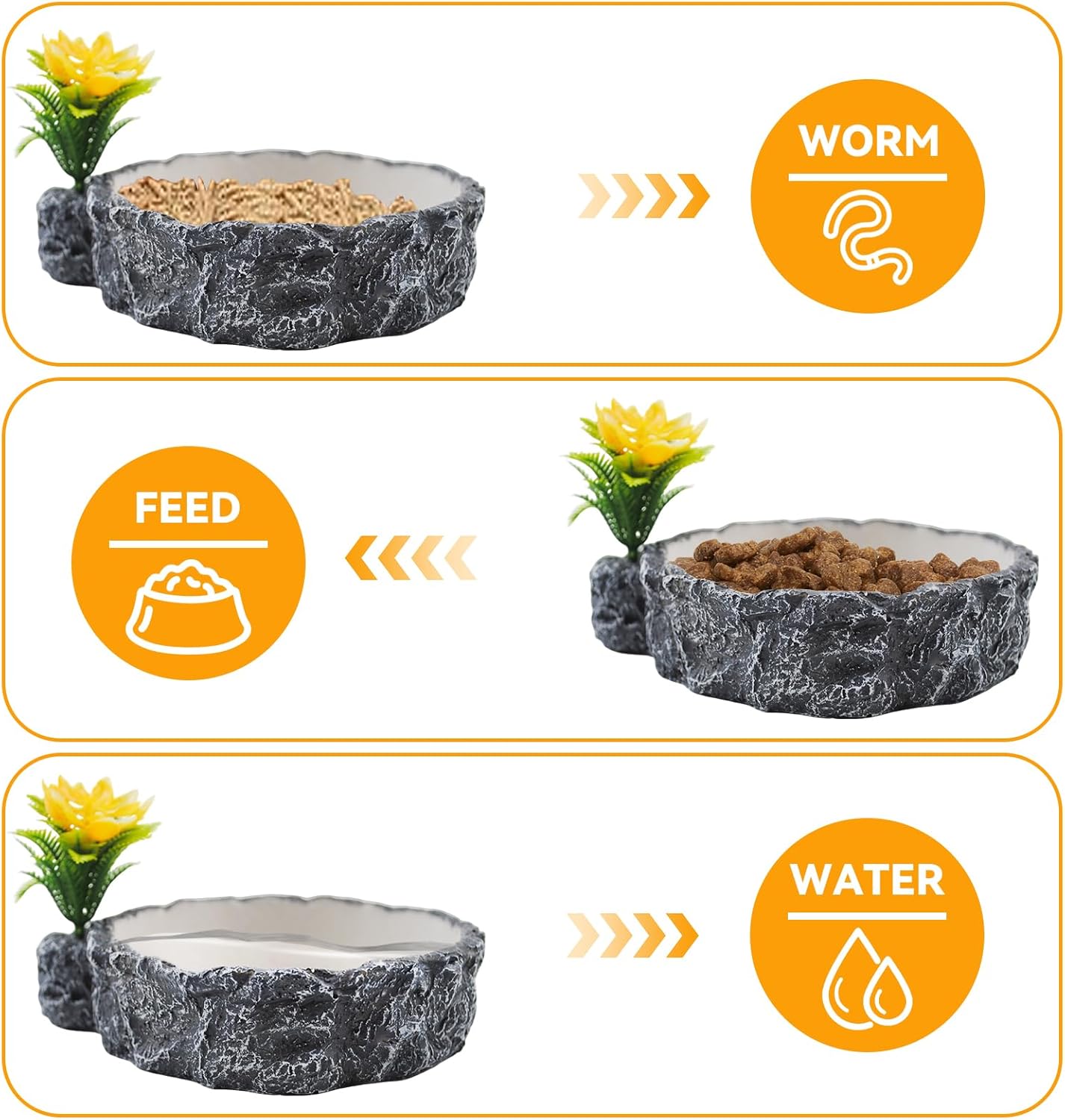 Reptile Food Bowl with Artificial Plant,Rock Reptile Water Dish Bearded Dragon Feed Terrariums Dish for Snake Tortoise Chameleon Hermit Crabs Turtle Leopard Gecko Frog - Happypetzone.online - Image 5