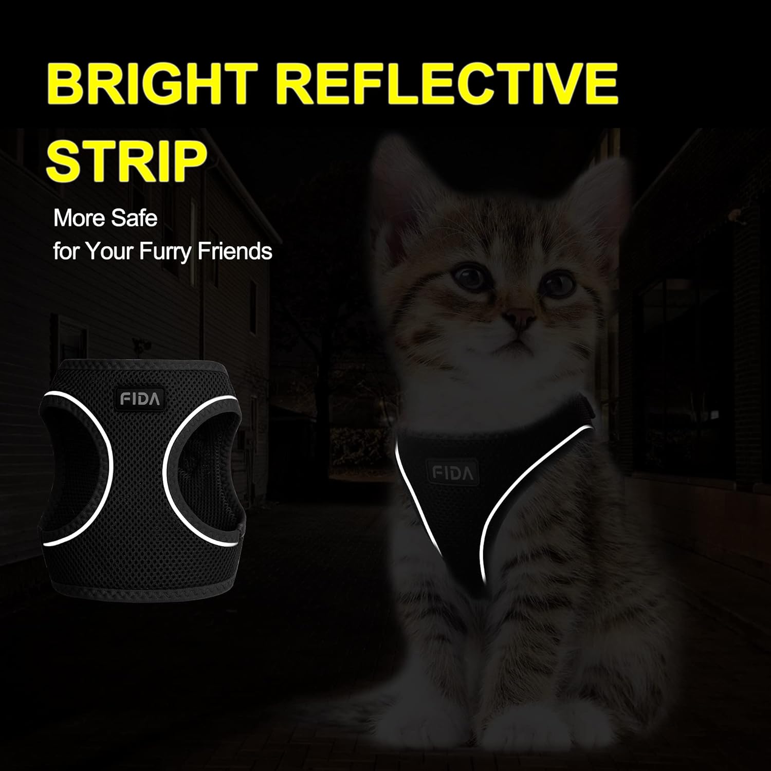 Fida Cat Harness and Leash Set for Walking Kitten and Puppy, Escape Proof Kitten Harness with Breathable Lightweight Soft Mesh, Adjustable Reflective Step-in Design for Kitten and Puppy.(XXXS, Black) - Happypetzone.online - Image 4