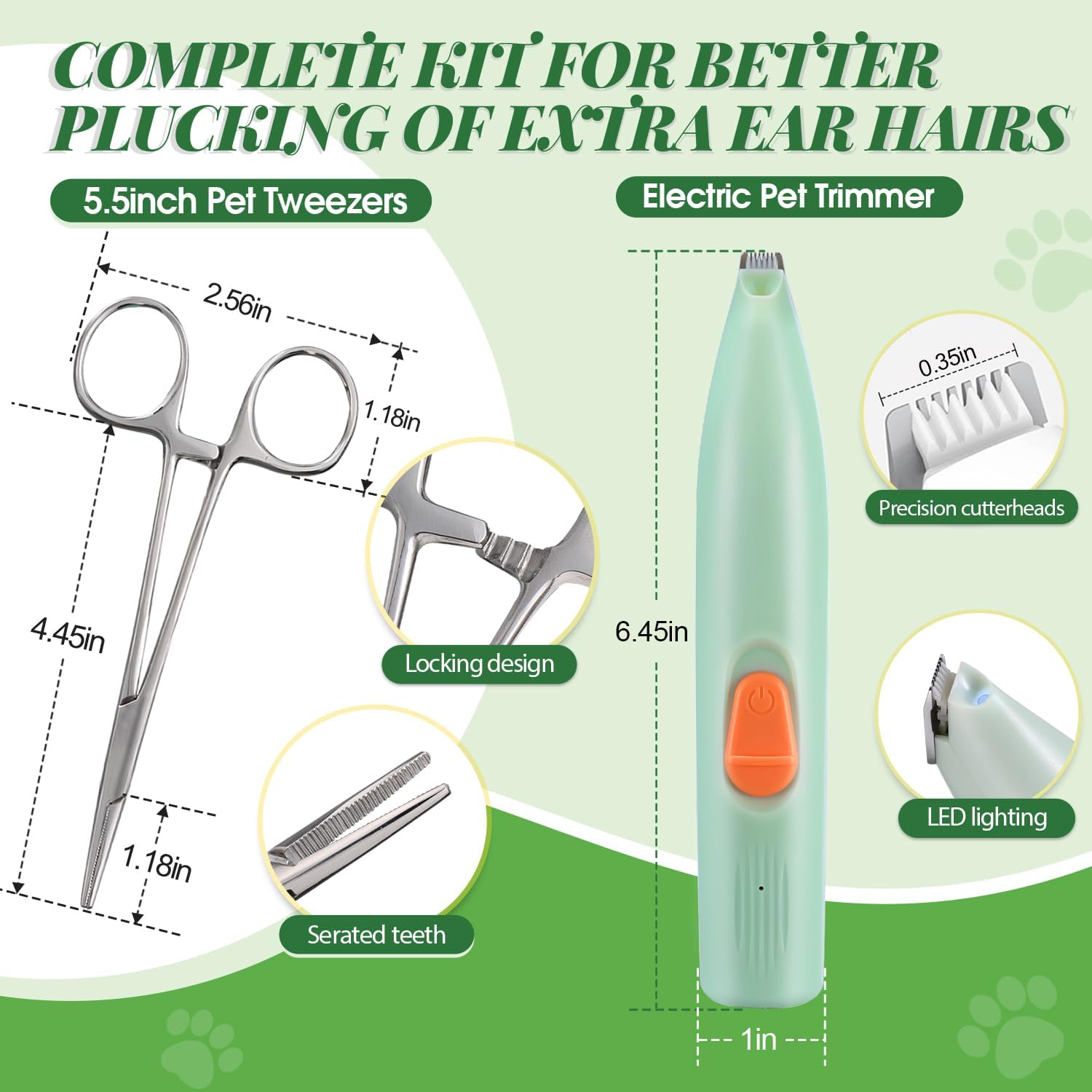 Dog Ear Powder Hair Removal Kit–Safe Grooming Set with 30g Ear Powder, LED Silent Trimmer & 5.5in Tweezers All-in-One Ear Care Solution for Dogs &Cats,Odor Control & Hygiene Support, Home Grooming Kit - Happypetzone.online - Image 5
