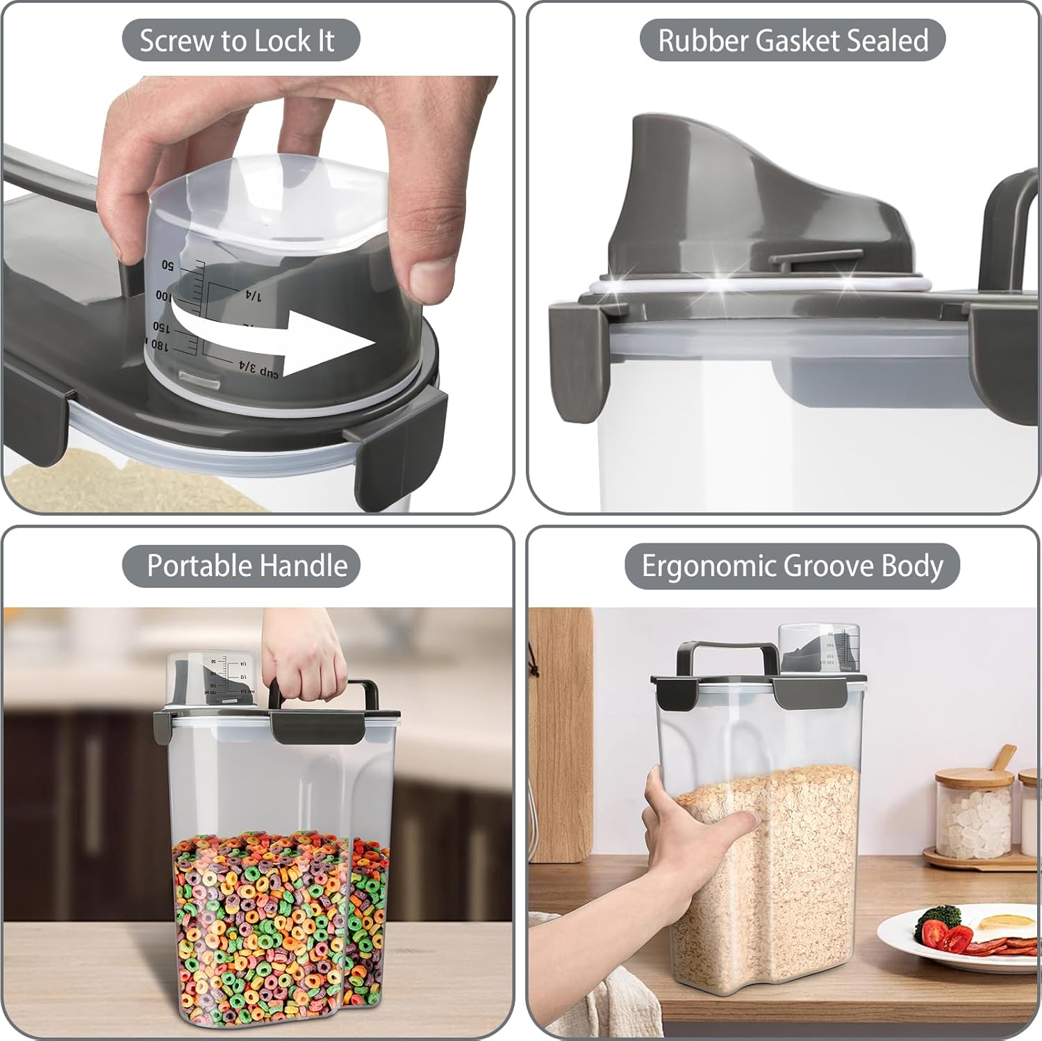 Komzon Rice Container, Airtight Rice Storage Container 10lb, Cereal Containers Storage, BPA Free Food Dispenser with Pouring Spout Handle for Flour Pasta Grain, Pet Dog Cat Bird Food Storage Container - Happypetzone.online - Image 3