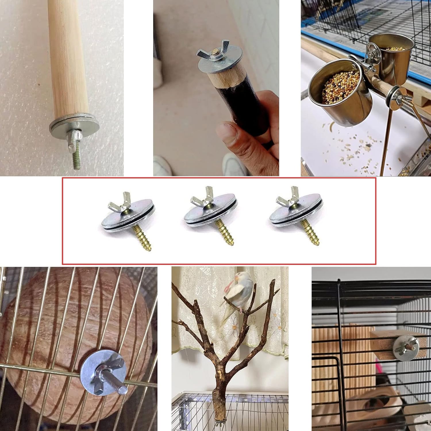 6 Set Wooden Parrot Perch Mount Screws Nuts Washer Kit Hardware for Natural Wood Bird Perch DIY Wood Birds Stand Branch Platform Playground Wild Grape Paw Grinding Stick Parakeet Cockatiel - Happypetzone.online - Image 4