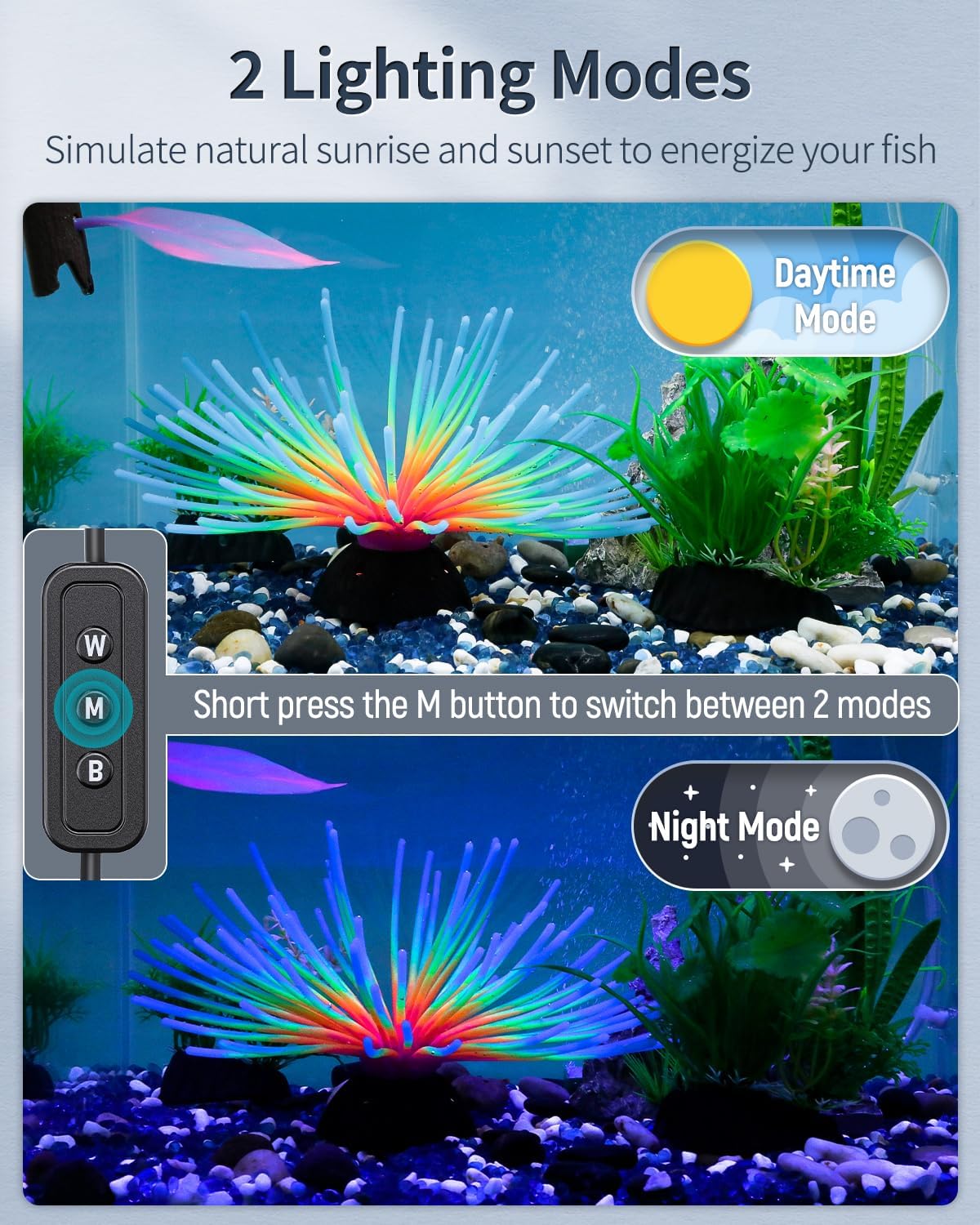 Pawfly 11W Aquarium LED Light for 12 to 18 Inch Fish Tanks Extendable Fish Tank Light with Full Spectrum Brilliant White Blue Red Lights with Daytime & Night Modes and Adjustable Brightness - Happypetzone.online - Image 4