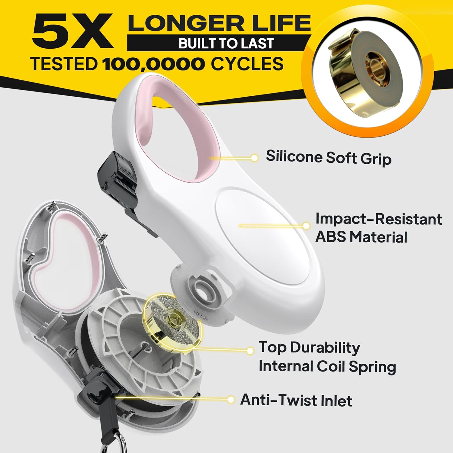 Fida Retractable Dog Leash X-Small Breed, 10 ft Durable Pet Walking Leash for Extra Small Dogs/Cats/Small Animals up to 18 lbs, 360° Tangle Free, White - Happypetzone.online - Image 4