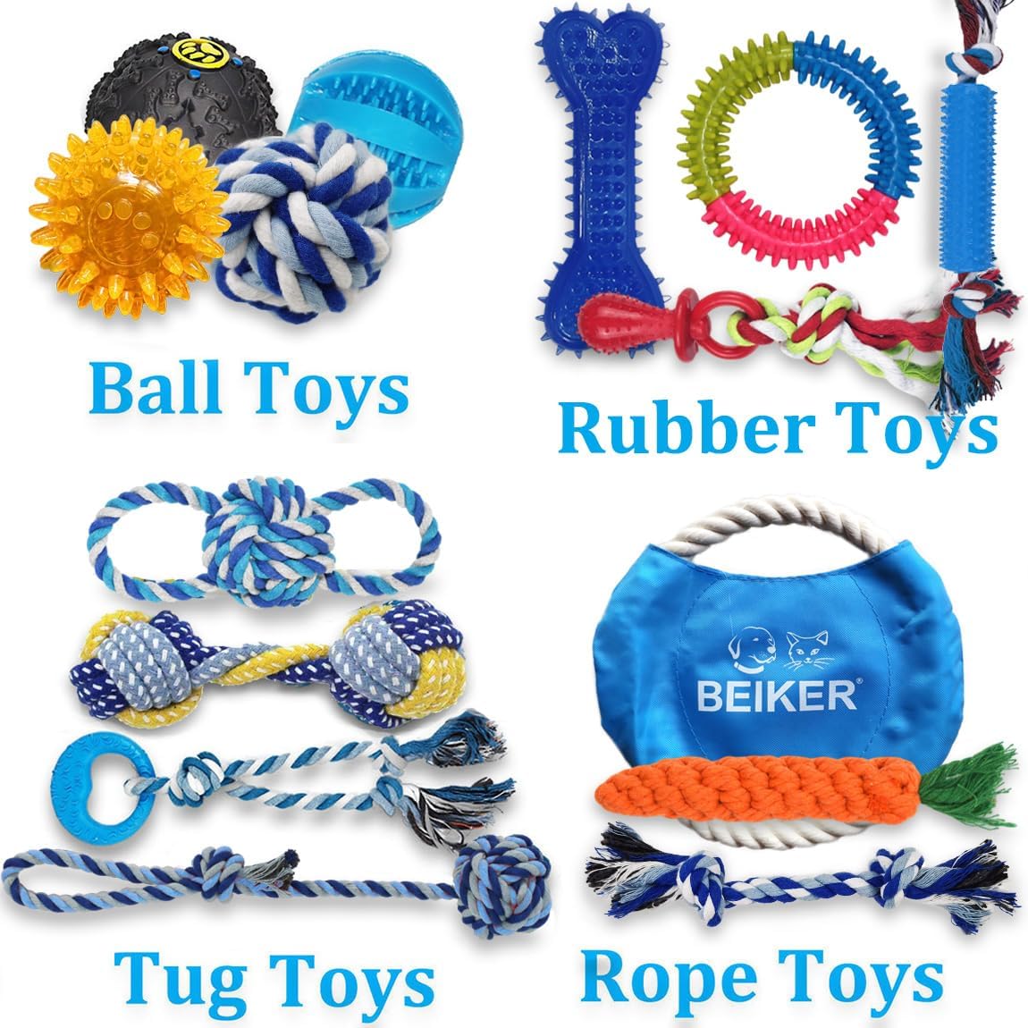 Beiker Dog Teething Chew Toys - 15 Pack Small Medium Breed Puppy Toy, Variety Dogs Rope Chew Toys Bundle for Boredom, Pet Interactive Squeaky Treat Dispensing Ball for Puppies - Happypetzone.online - Image 2