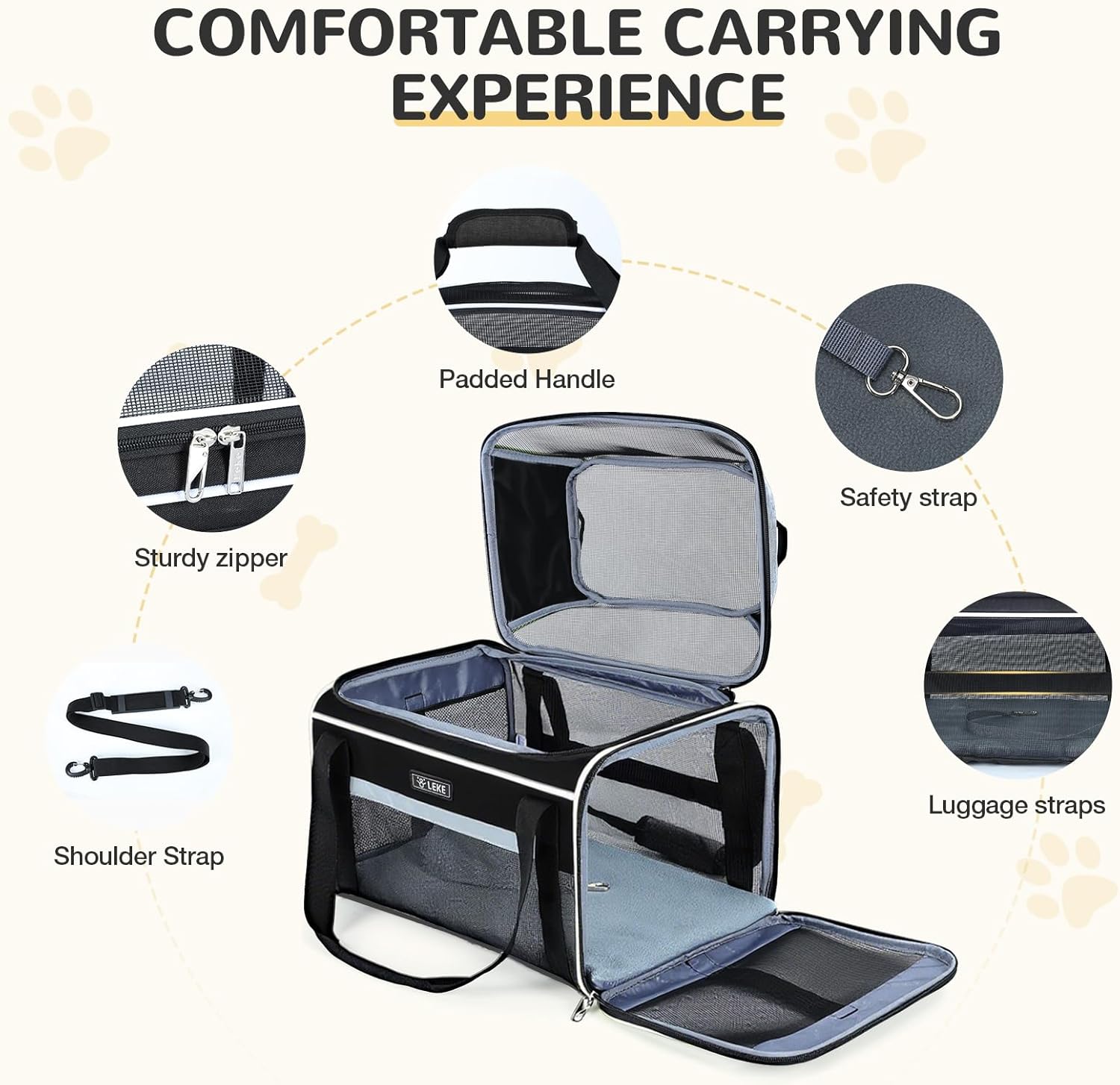 Lekereise Top-Expandable Pet Carrier 17x11x9.5 Inch Alaska Hawaiian Airline Approved Soft Sided Underseat to 12lbs Travel Carriers for Small Cats and Dogs with Locking Safety Zippers Anti-Scratch Mesh - Happypetzone.online - Image 7