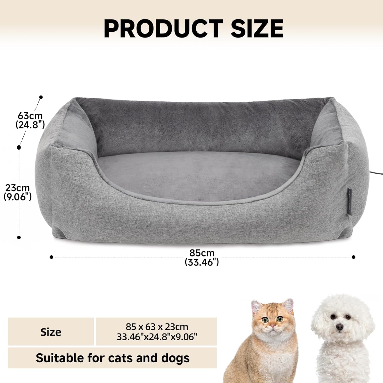 Heated Dog Bed with Auto Sensing Heated pad, 3-Temperature Settings & Chew-Resistant Cord - 33x25 Inch Luxury Sofa-Style Heated Pad for Large Dogs - Happypetzone.online - Image 7