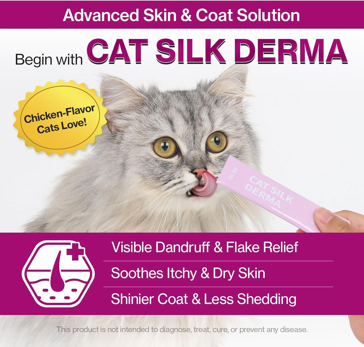 Doctor By Cat Silk Derma Skin and Coat Supplement for Cats Itch Skin Relief, Dandruff Treatment Scab, Overgrooming, Allergy Relief for Cats 30 lickable Formula Individually Packaged, Chicken(1 Pack) - Happypetzone.online - Image 3
