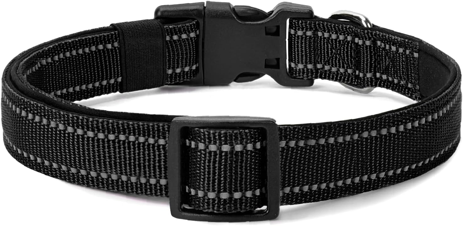 Reflective Dog Collar Padded with Soft Neoprene Breathable Quick Release Basic Dog Collars for Medium Large Dogs Black Boy Girl - Happypetzone.online - Image 6