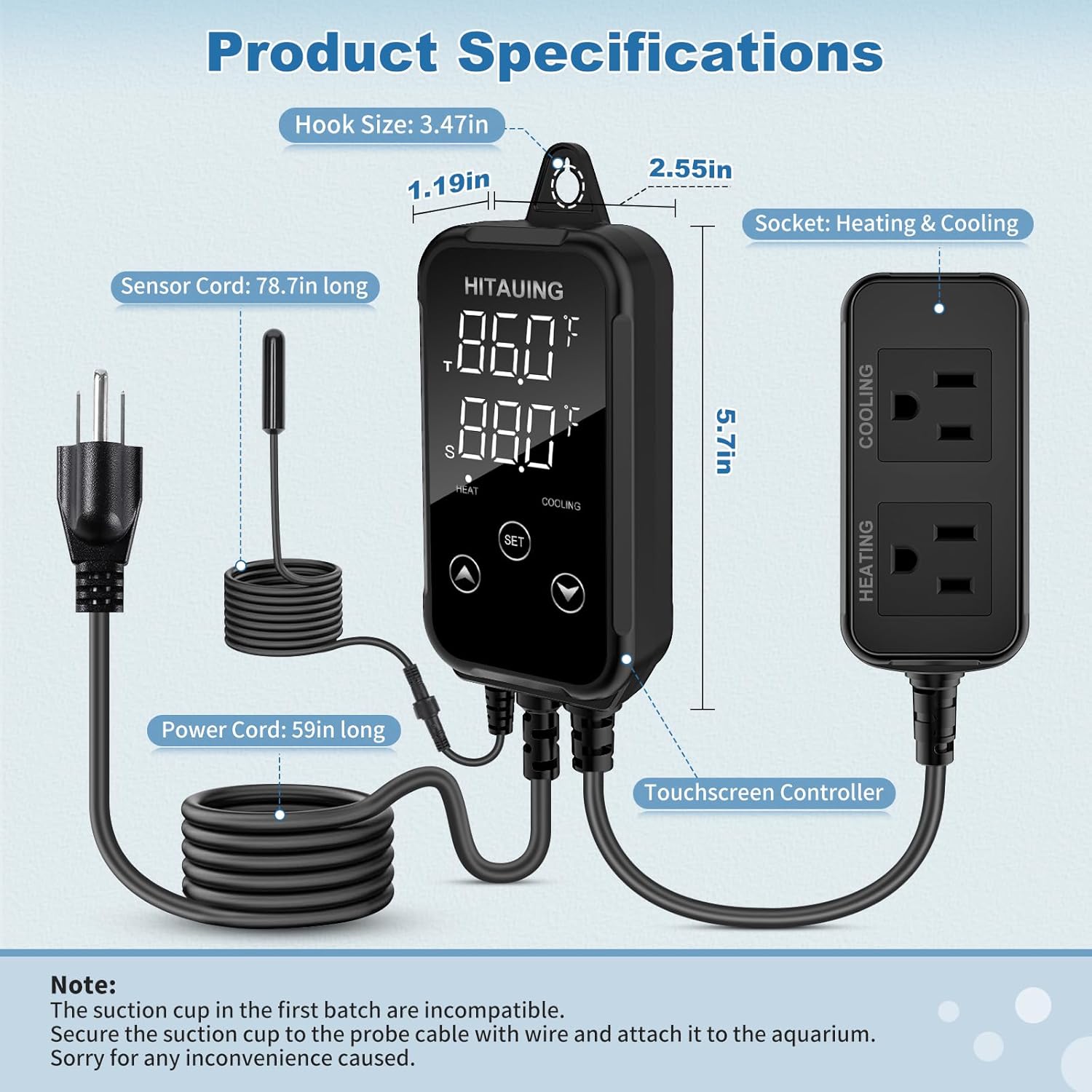HiTauing Digital Temperature Controller, Aquarium Heater Reptile Thermostat Heating and Cooling Dual Outlet with Seawater-Resistant Probe for Fish Tanks, Reptile Tanks, Greenhouse & Seedling Mat - Happypetzone.online - Image 5
