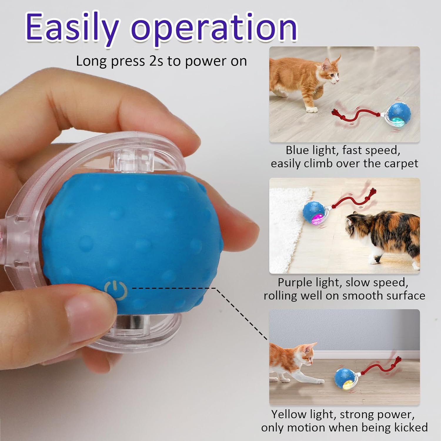 Giociv Interactive Cat Toys Ball for Indoor Cats Fast Rolling on Carpet, Chirping & Motion Activate Cat Toys (Blue) - Happypetzone.online - Image 4