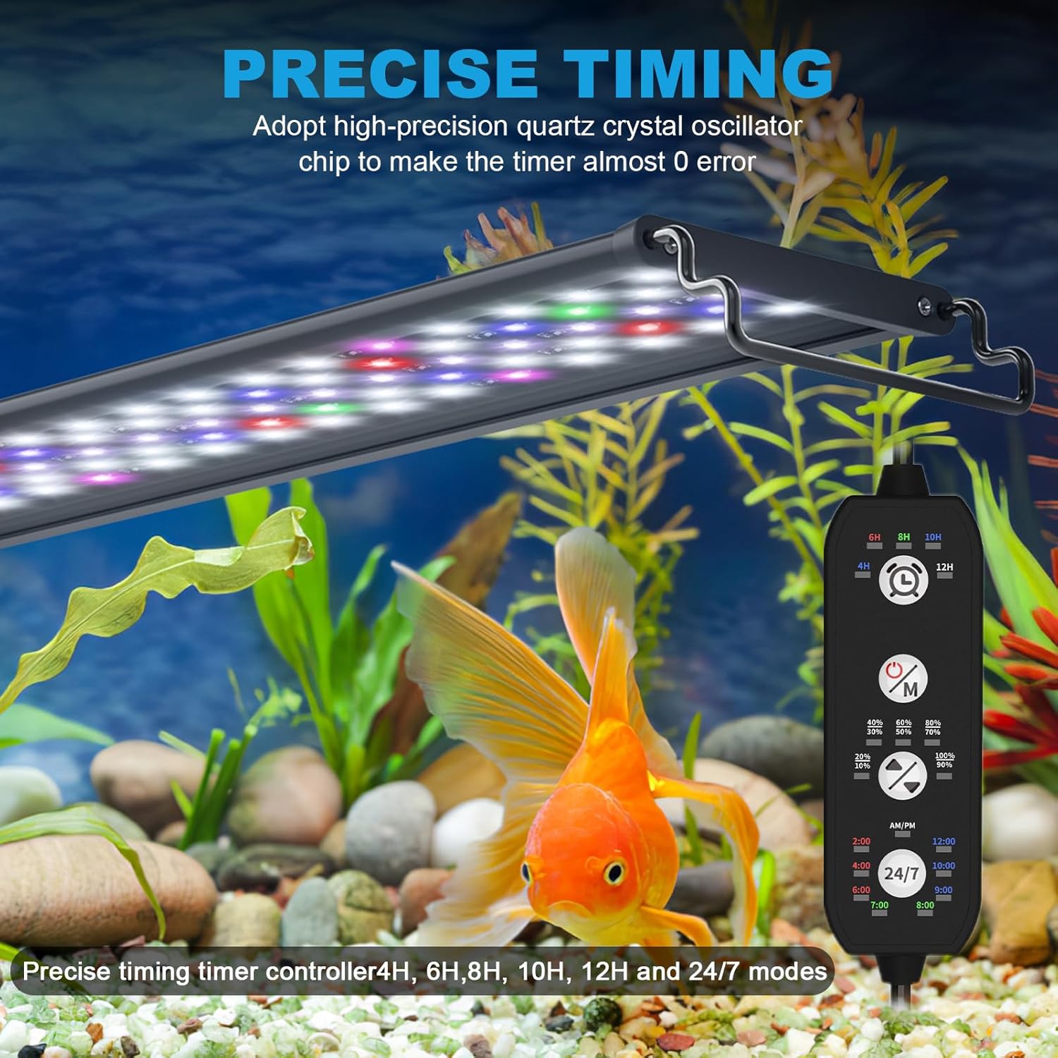 SEAOURA 24/7 Mode Led Aquarium Light for Plants Growth-Full Spectrum Fish Tank Light with Timer, Auto On/Off, 7 Colors, Adjustable Brightness, for 12 to 18 Inch Freshwater Tank - Happypetzone.online - Image 5