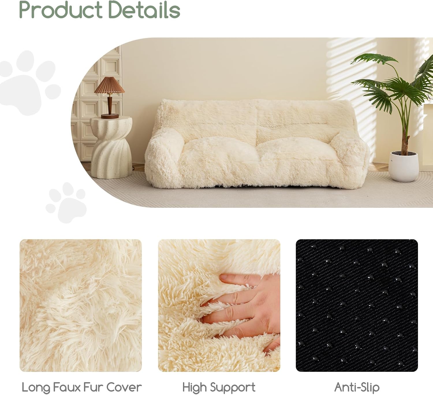 HIGOGOGO Giant Human Dog Sofa Bed, Big Comfy Floor Sofa Couch for Pet Families with Foam Chunk Supportive Mat, Fluffy Faux Fur Orthopedic Dog Bed for Human, XXXL Size, Beige - Happypetzone.online - Image 6