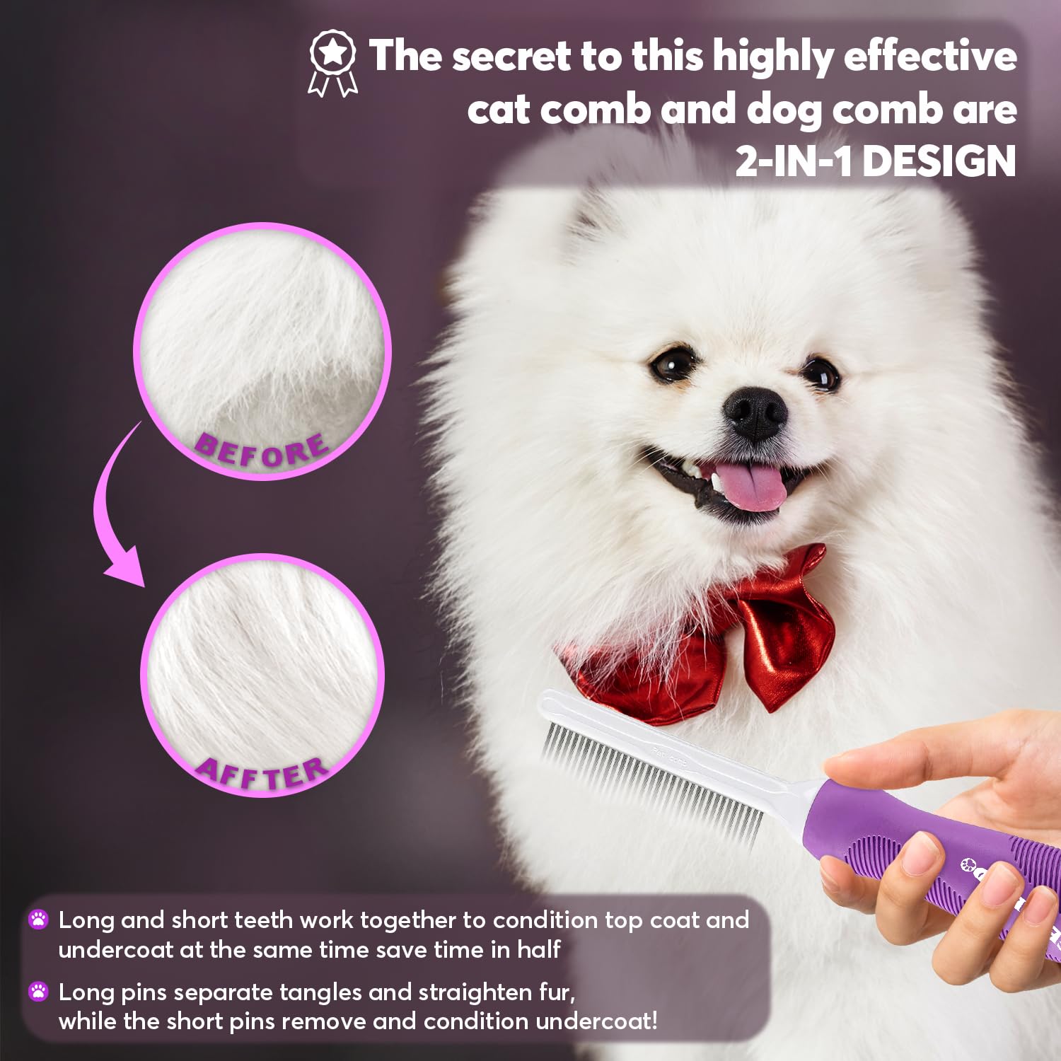 GENPEPADO Grooming Comb for Dogs and Cats with Matted Hair, Detangling Pet Comb with Long and Short Stainless Steel Metal Fine Teeth for Removing Mats, Tangles, Knots & Loose Fur from The Undercoat - Happypetzone.online - Image 4