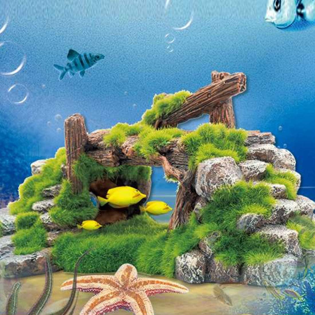 S-Lifeeling Fish Tank Decoration Moss Rockery Stone Plants Wood Ruins Landscaping Turtle Tank Decoration Fish Shrimp Shelter - Happypetzone.online - Image 5