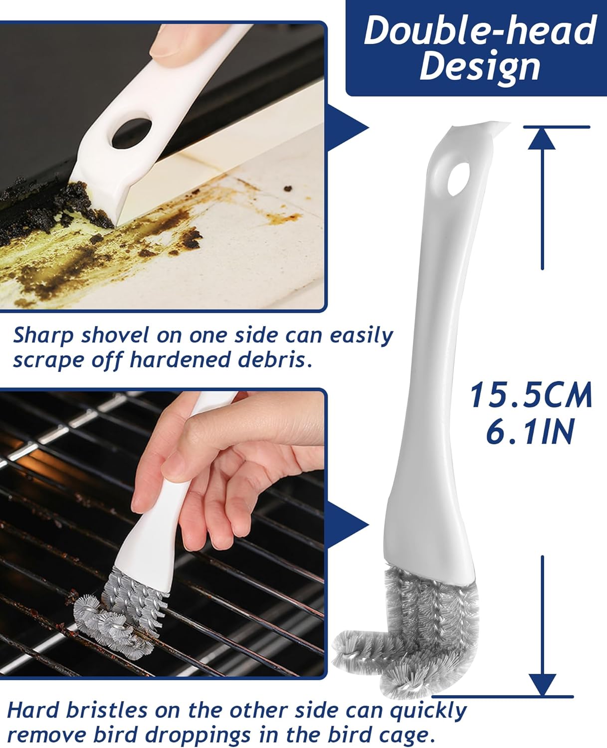 Upgrade 6PCS Cage Cleaner Set,2-in-1 Stainless Steel Pet Cage Brush,Bird Poop Remover,Dual Head Brush,Long Handle Scraper,Small Animals House Cleaning Accessories,Mini Dustpan and Broom Set (6PCS-1) - Happypetzone.online - Image 2