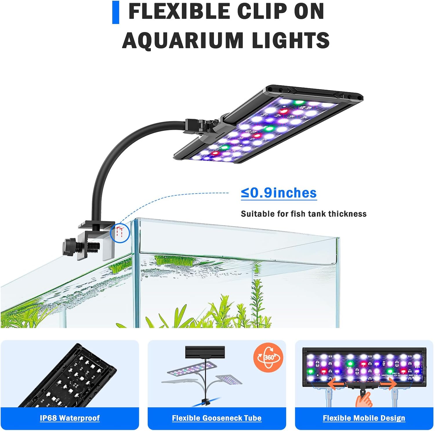 AQQA LED Aquarium Light, 24/7 Mode Clip on Fish Tank Light with Memory Function, DIY Mode Full Spectrum Aquarium Plant Light, Adjustable Timer/Brightness, IP68 Waterproof for 16-24 Inch Fish Tank 18W - Happypetzone.online - Image 3