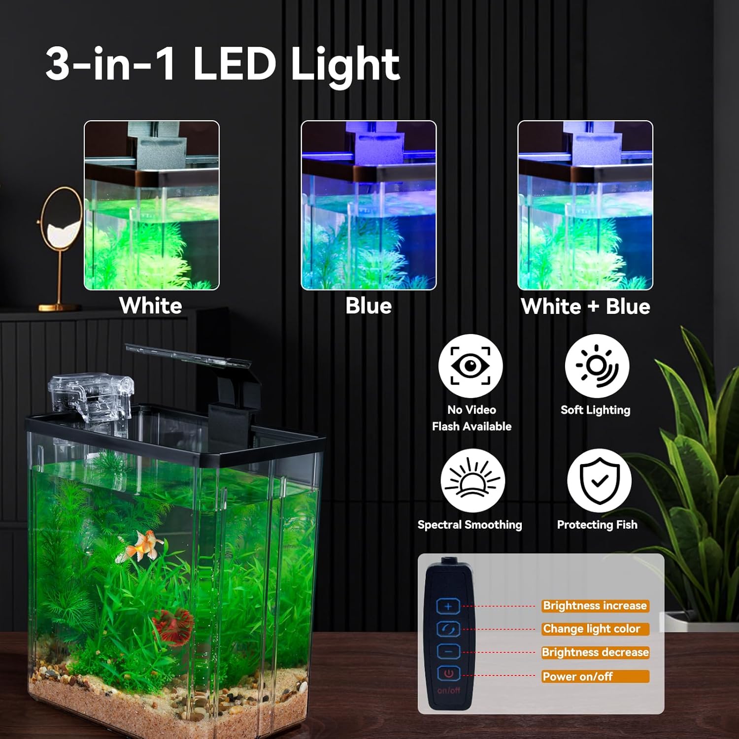 1.5 Gallon Aquarium Starter Kits - Plastic Fish Tank Kit Clear Beta Fish Tank Small with Filteration Oxygenation, Water Circulation, Lighting - Beginner's Gift for Guppy, Shrimp, Goldfish - Happypetzone.online - Image 6