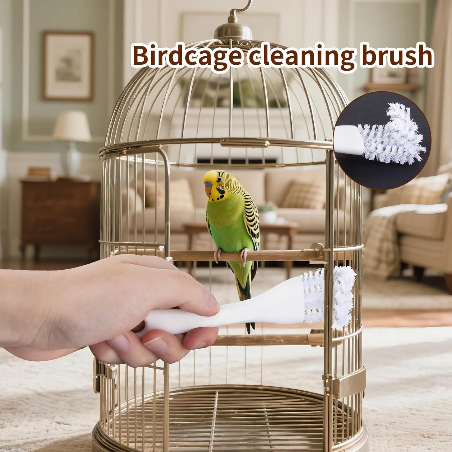 Bird Cage Cleaner Brush Kit, Bird Cage Cleaning Brush Tool Set, Bird Cage Cleaning Brush with Long Handle, Bird Cage Accessories,Poop Remover for Cleaning Poop in Pet Cages,Parrot Cages & Bird Perches - Happypetzone.online - Image 5