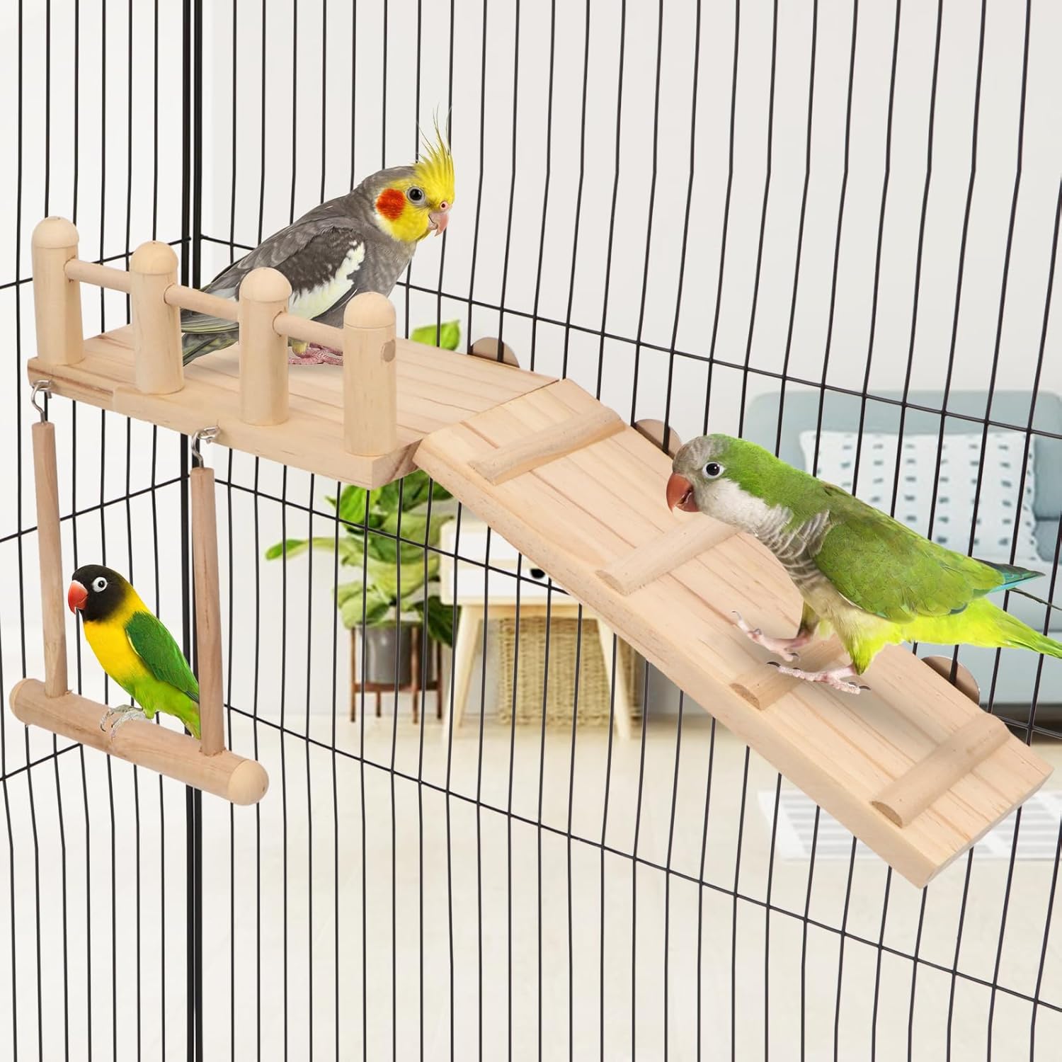 Wontee Bird Perches Platform Swing with Climbing Ladder Bird Cage Accessories Play Gym Exercise Stand for Parrots Budgies Parakeets Caique Senegal Cockatiels Conures - Happypetzone.online - Image 6