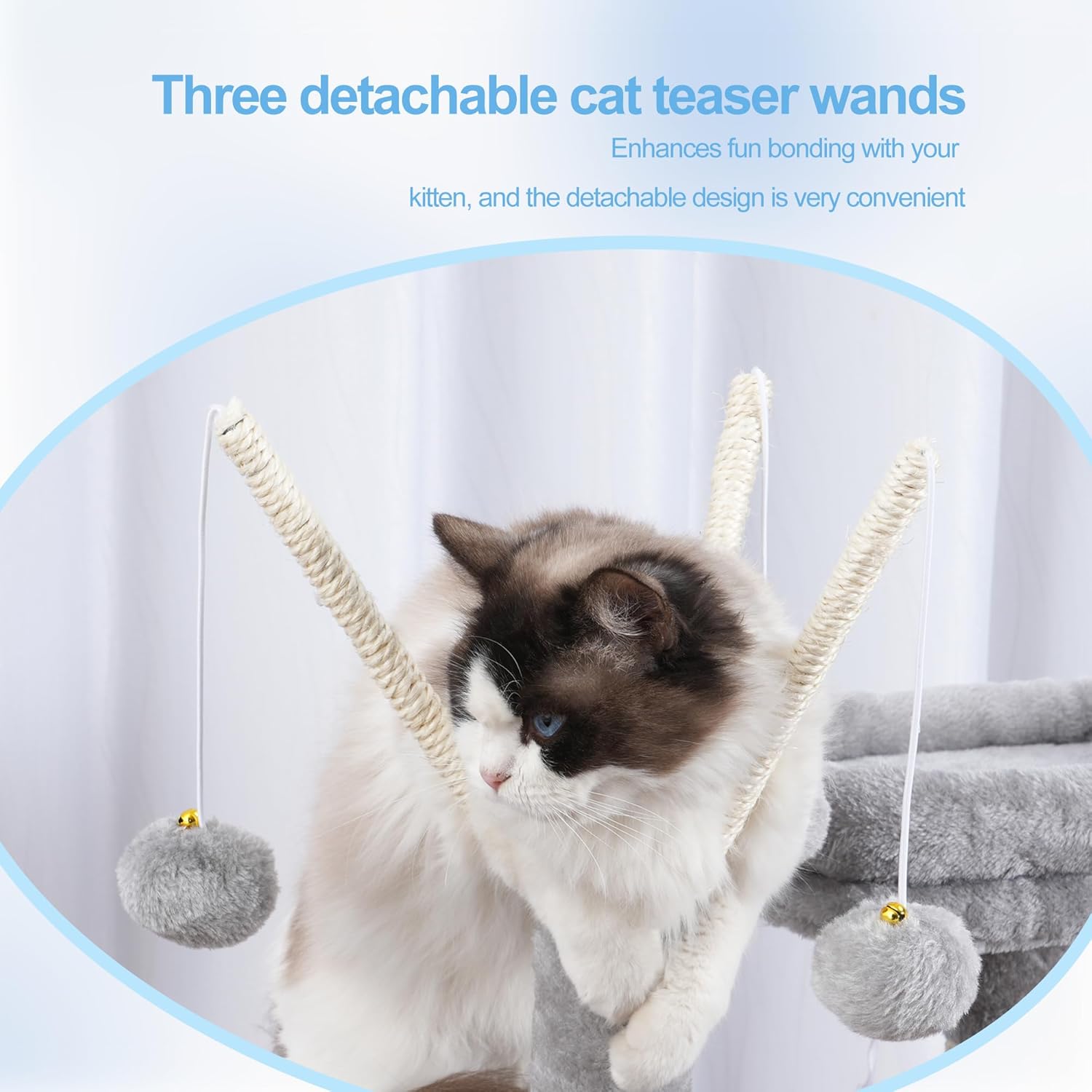 Hey-brother Cat Tree Tower, Scratching Posts with Removable Toys, Cozy Condo, Platform, Hammock, Sisal Scratch Board and Ball for Indoor Kittens, 41.3 Inches, Light Gray MPJ008SW - Happypetzone.online - Image 2