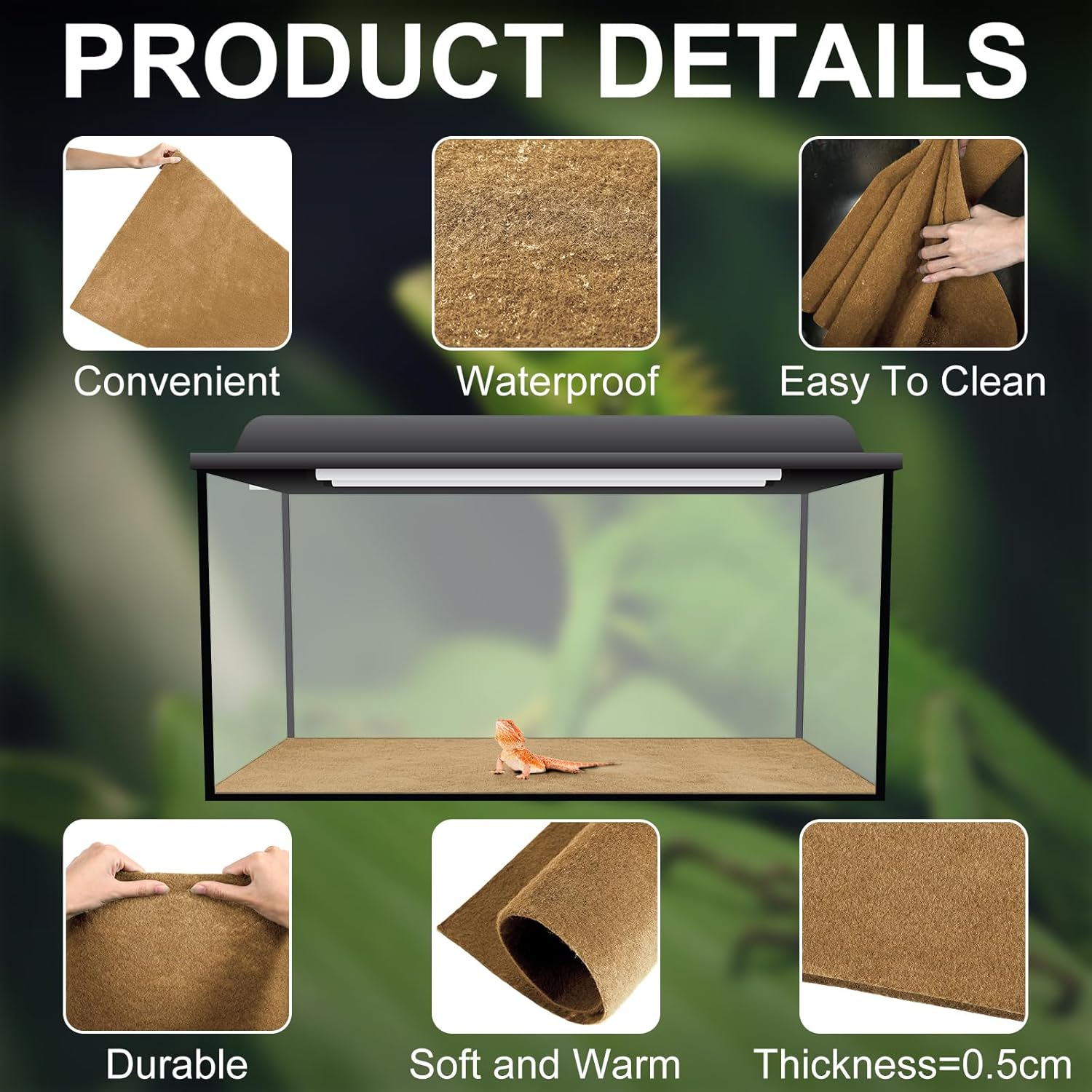 Haull 4 Pcs Reptile Carpet Pet Terrarium Floor Liners Bedding Substrate Liner Supplies Reptile Cage Mat Tank Accessories for Lizard Bearded Dragon Tortoise Snake Leopard (47 x 24 Inch, Coffee) - Happypetzone.online - Image 3